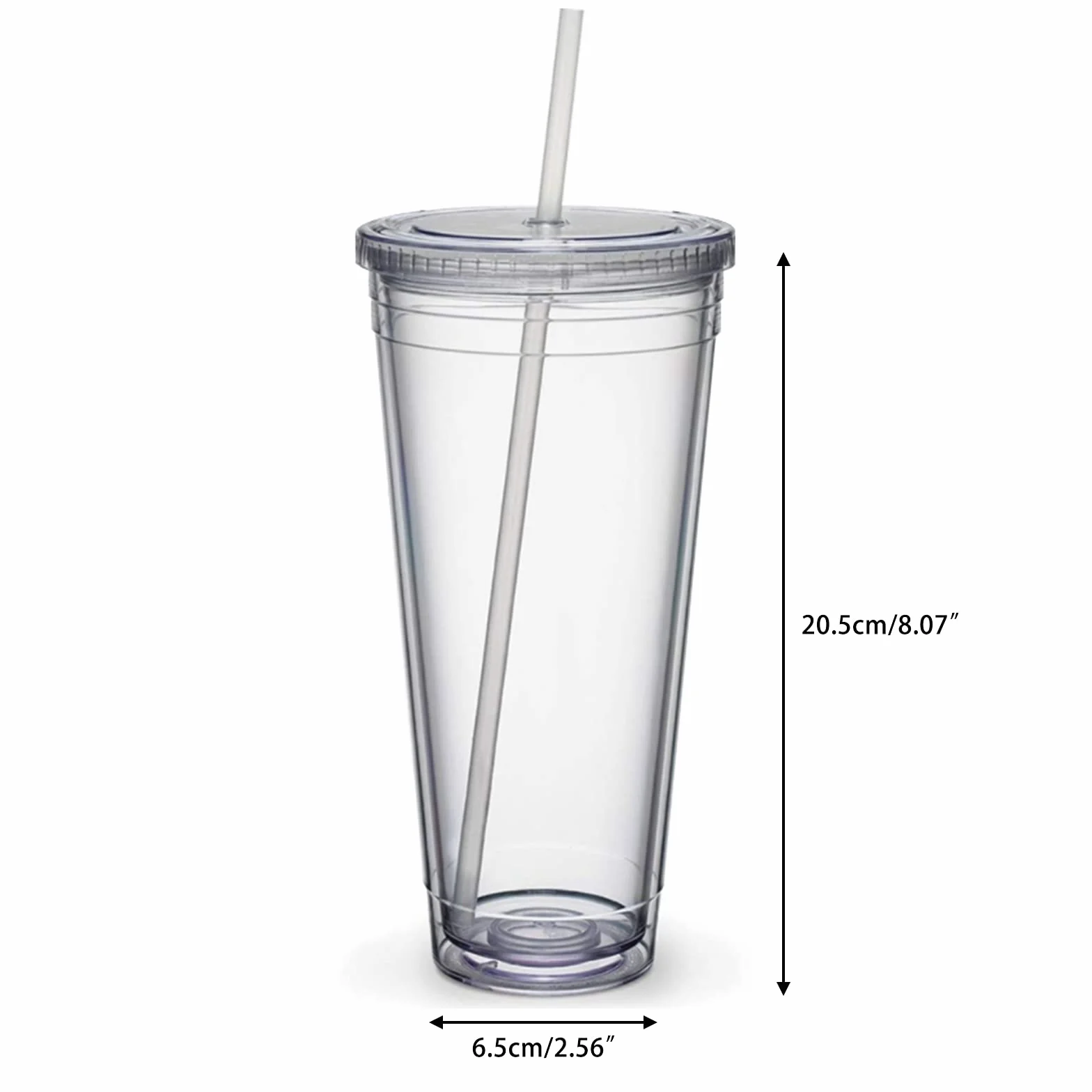 Plastikowy kubek podróżny ze słomką, dwuwarstwowy kubek z tworzywa sztucznego, szczelny kubek na sok owocowy, smoothie, kawę, kawę mrożoną (650 ml)