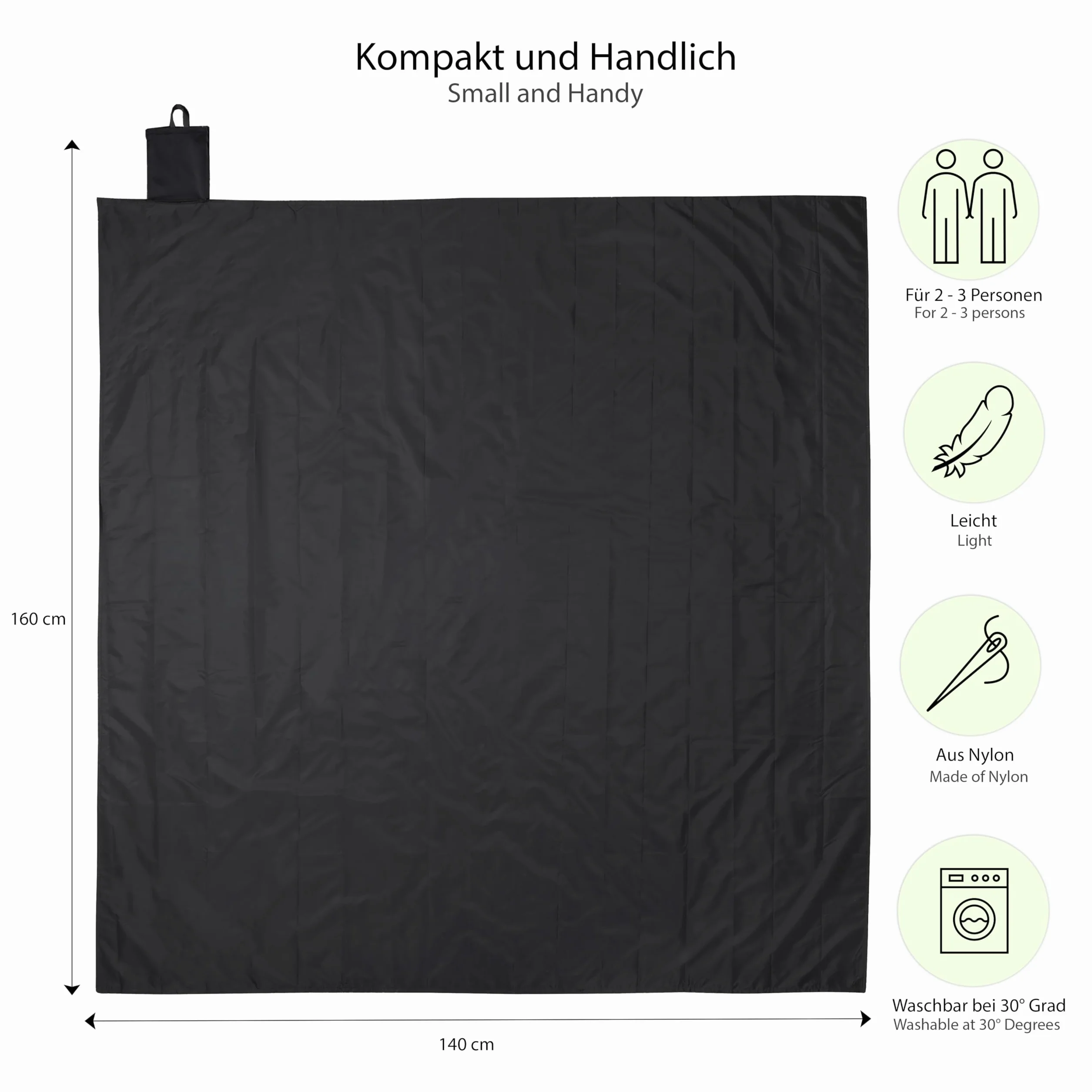 Vaily Mini koc piknikowy, plażowy – bardzo cienki koc outdoorowy, idealny na piknik, kemping i wędrówki – 160 x 140 cm