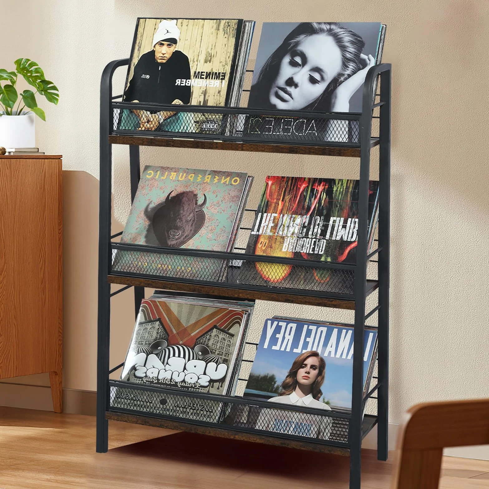 HZE 3-poziomowy regał na płyty gramofonowe, do przechowywania około 150 albumów, stojak na płyty gramofonowe, nadaje się do płyt winylowych LP