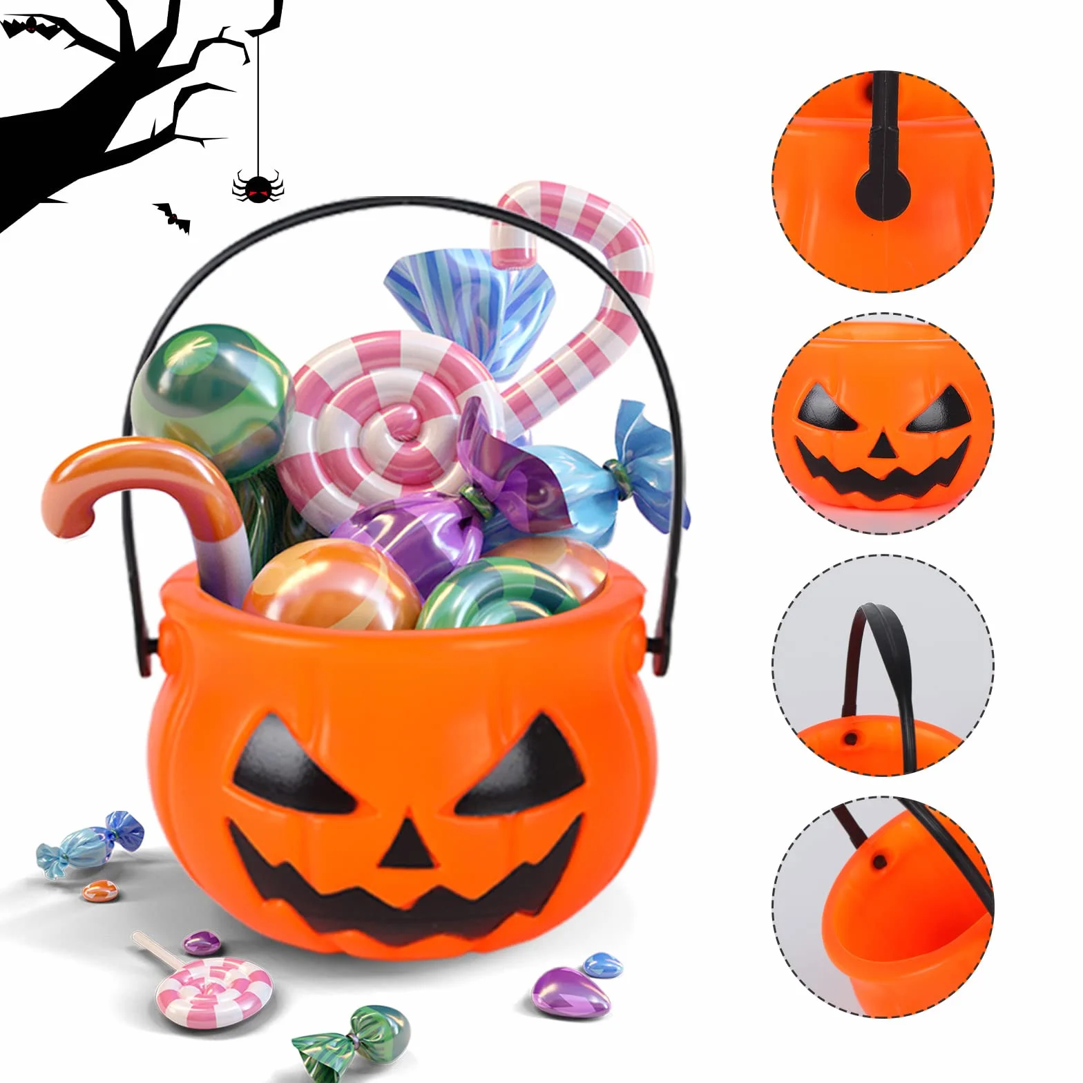 10 sztuk wiaderek na Halloween na słodycze z uchwytem, kociołek na słodycze lub słodycze, dla dzieci, na imprezę halloweenową, akcesoria