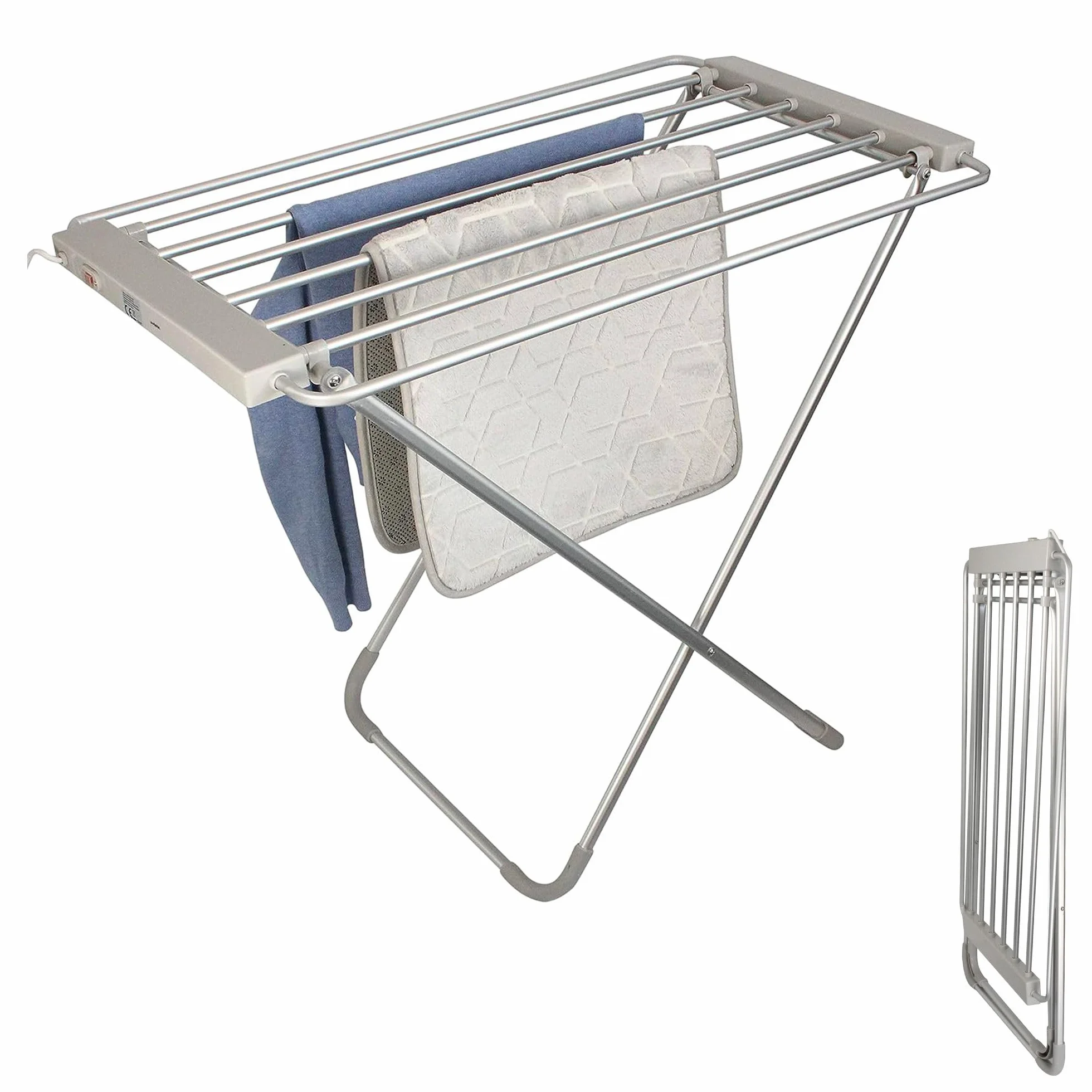 FISHTEC Elektryczna suszarka do ubrań 8 drążków 95x63x74 cm szczotkowane aluminium