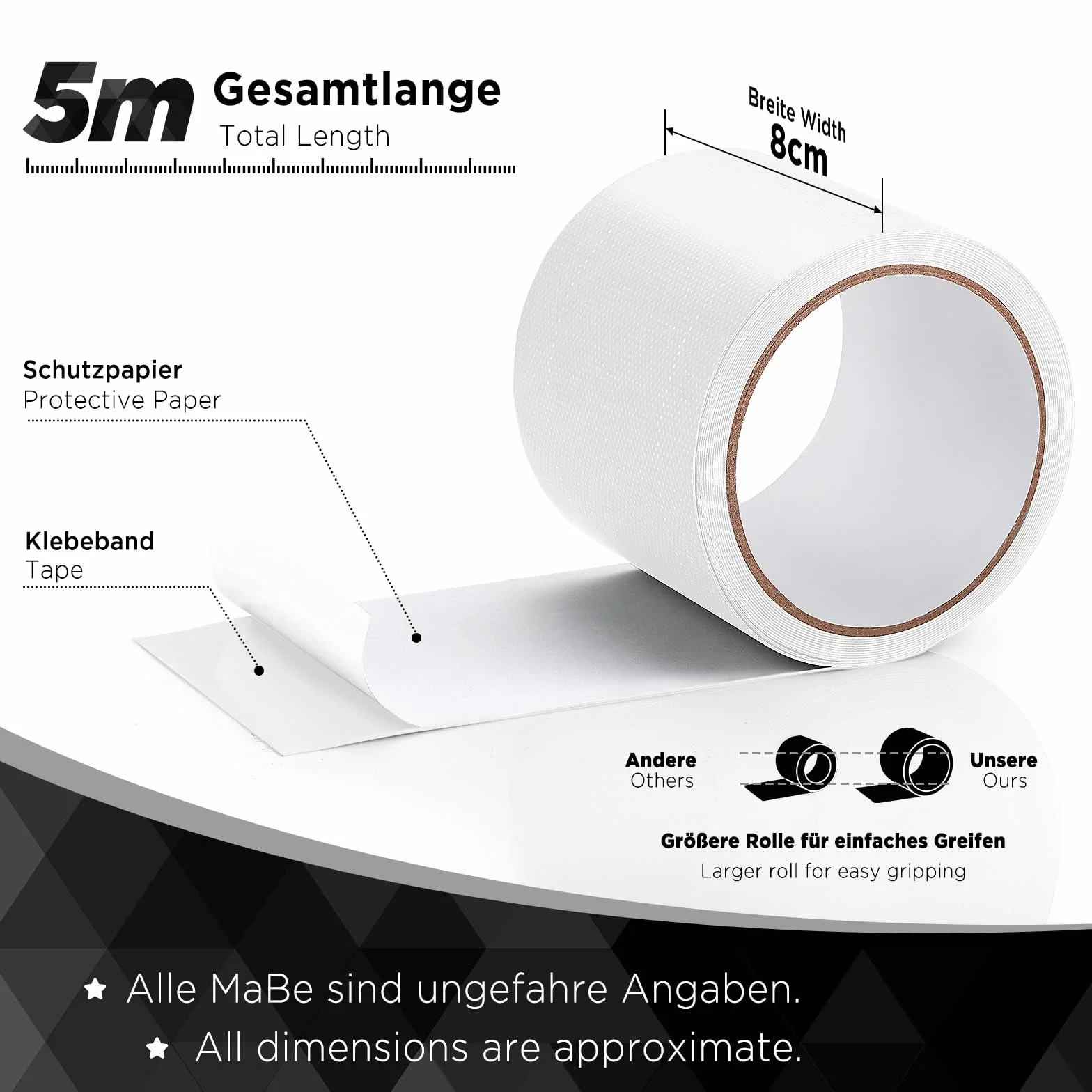 ecooe PVC Taśma plandekowa, taśma naprawcza 5M x 8CM, wodoodporna taśma do namiotu, parasola, pawilonu, plandeki, plandeki do ciężarówki, markizy, markizy, taśma do naprawy namiotu biały