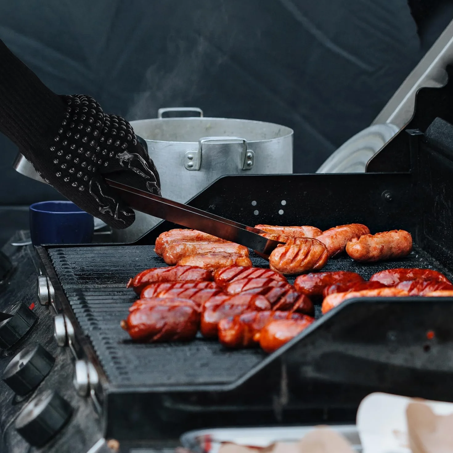Rękawice do grilla, odporne na wysokie temperatury, 800 stopni, ogniotrwałe, do 800°C, długie rękawice do gotowania, grilla, do pieczenia, na kemping, do grilla (czarne)