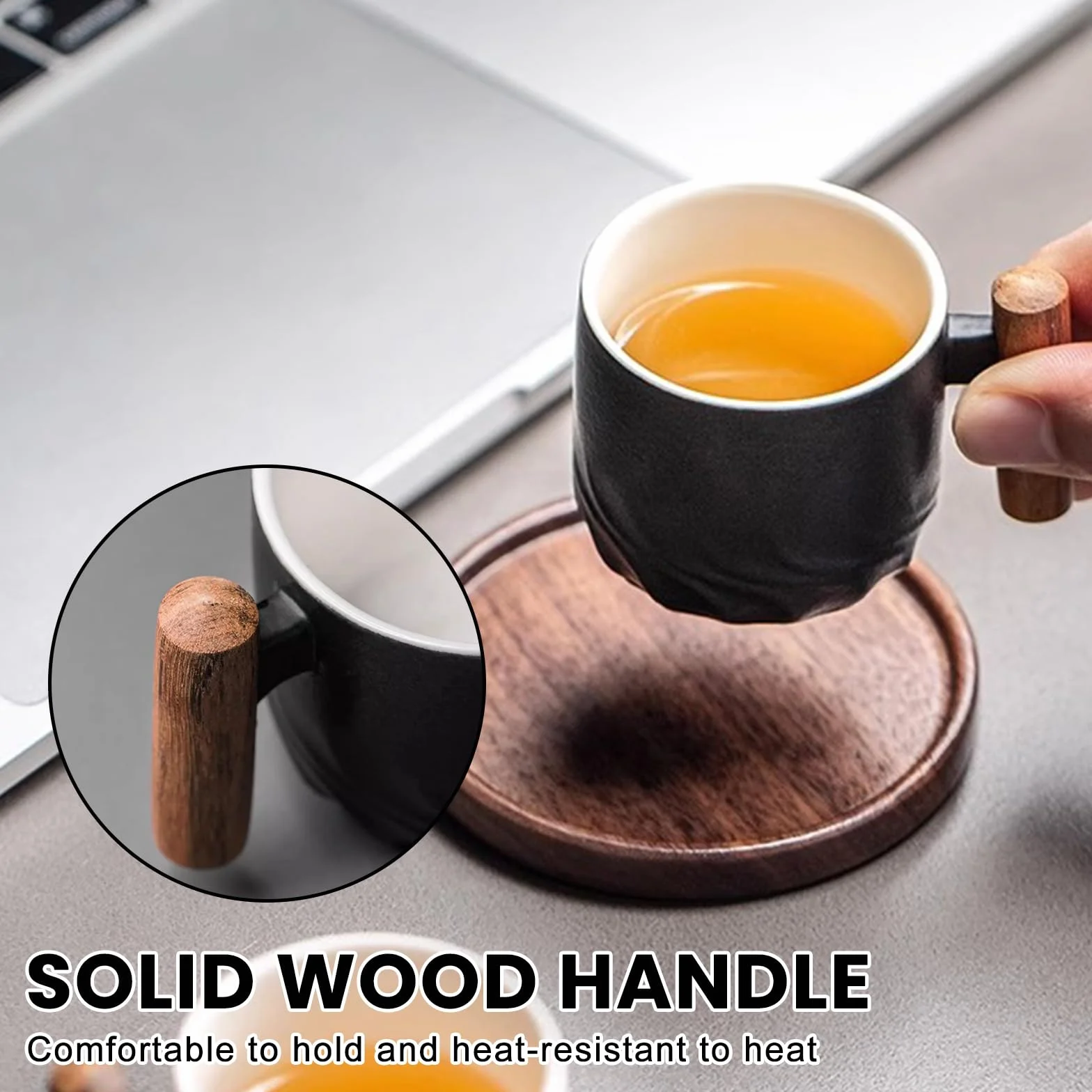 PRIOTK Premium Mokka Filiżanki do Espresso - Zestaw 2 Ceramicznych Czarnych 70 ml do Kawy, Herbaty