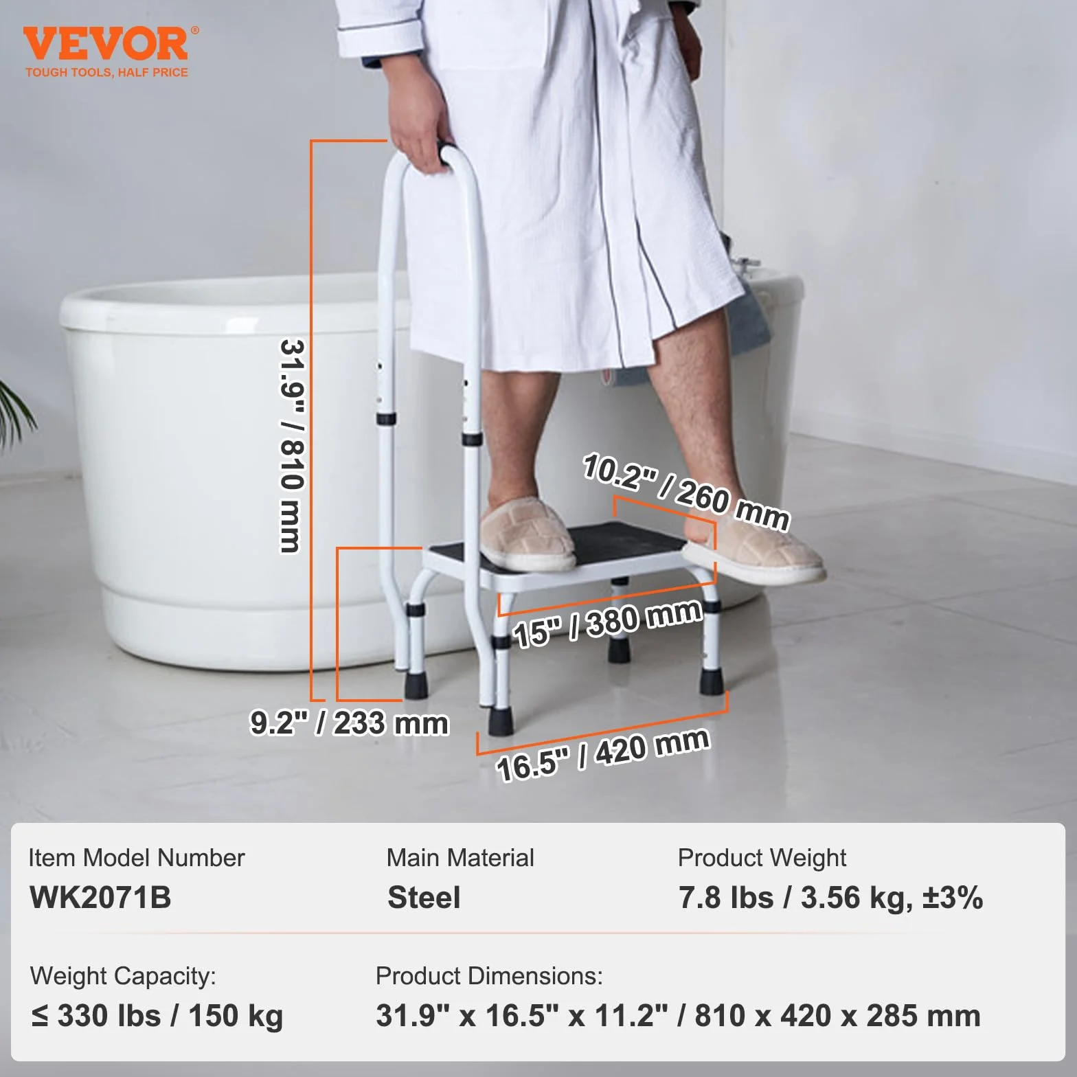 VEVOR Drabina domowa 810 x 417 x 285 mm, składana, stalowa, 1 stopień, 150 kg, nośność 150 kg, drabina składana, wysokość 810 mm, drabina kuchenna, antypoślizgowa