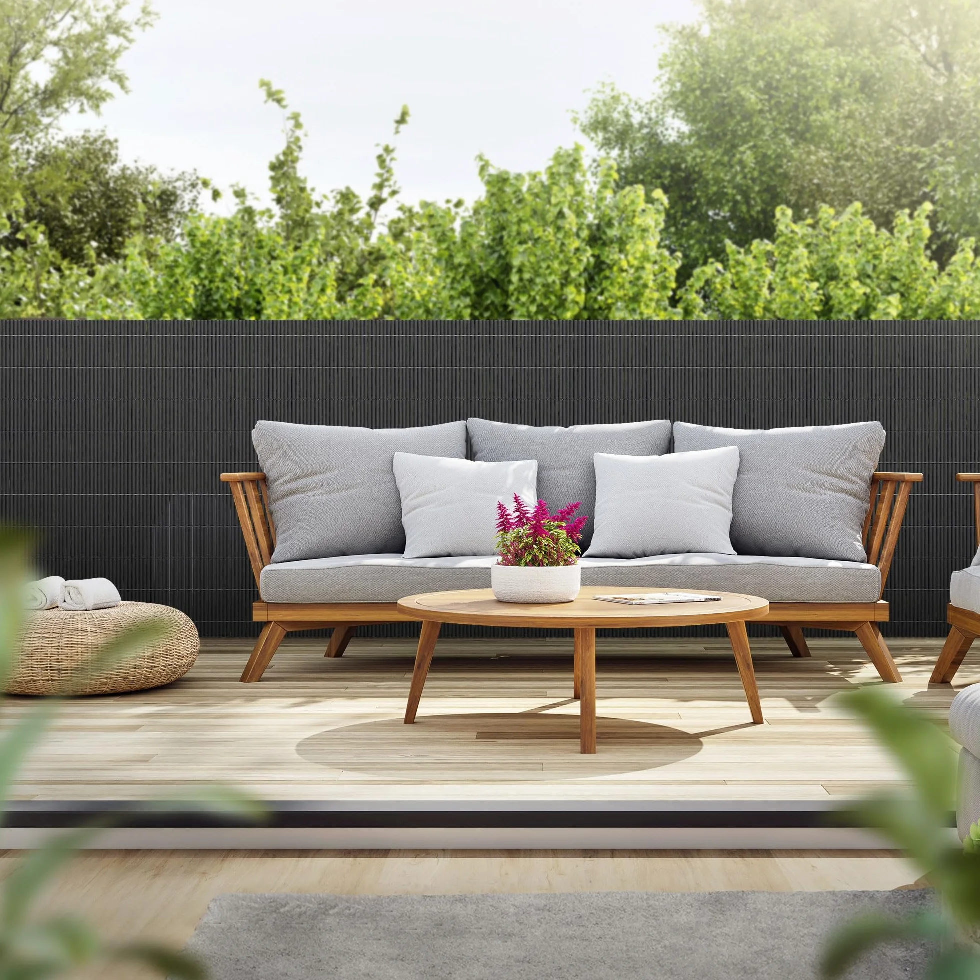ECD Germany Mata parawanowa z PVC 100x700 cm (1x3m + 1x4m) antracyt, ogrodzenie zapewniajace prywatnosc, wzmocnienie 3-wagowe, odporne na promieniowanie UV, parawan balkonowy parawan do ogrodu tarasu