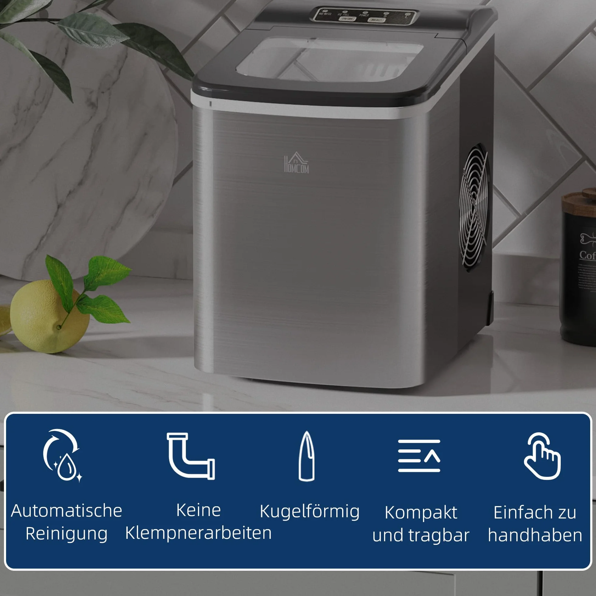 HOMCOM Kostkarka do lodu 9 kostek gotowa w 8 minut 12 kg/24h samoczyszcząca przenośna czarna