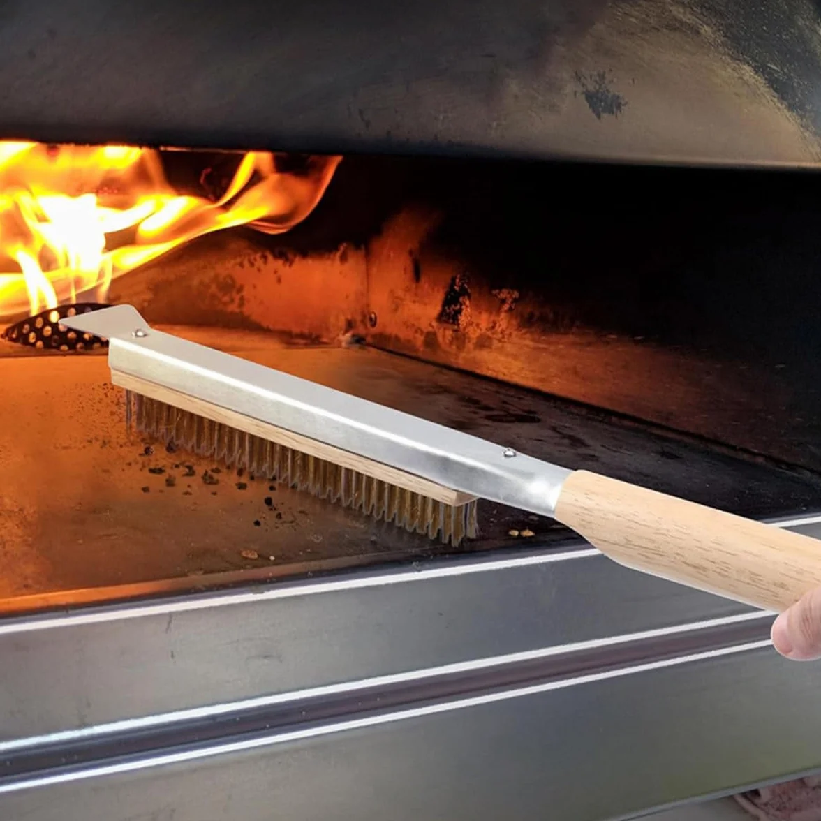 56 cm Szczotka do piekarnika do pizzy, szczotka do pieczenia ze skrobakiem do kamienia, szczotki mosiężne do pieca do pizzy, szczotki do pieczenia Pizzas pers Piekarniki zewnętrzne przenośne