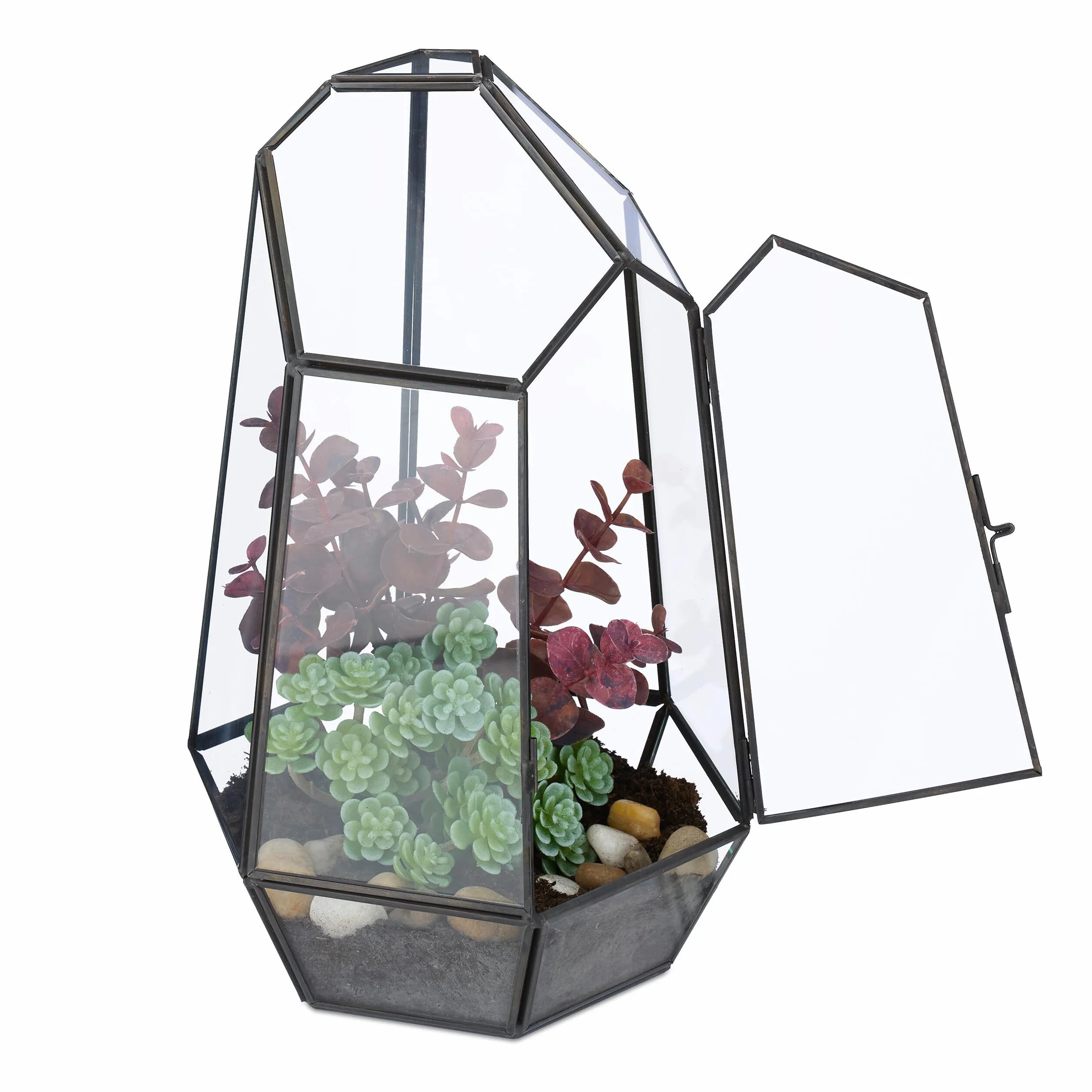 Relaxdays Terrarium dla Twoich roślin, dekoracyjne i praktyczne, do parapetu, 26 x 18 x 15 cm, czarne