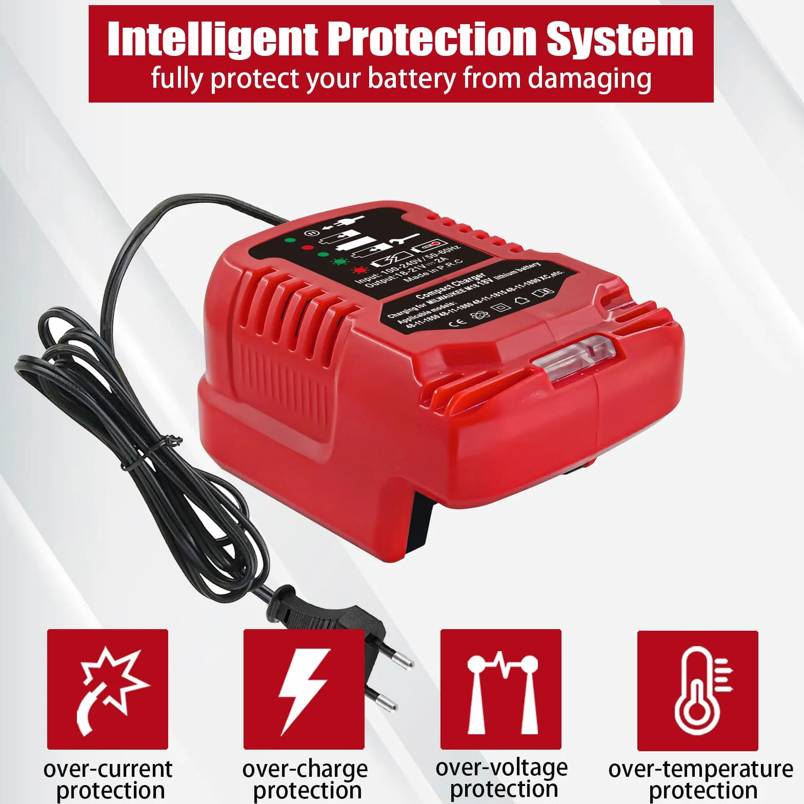 TPDL Mini ładowarka do akumulatora Milwaukee 18 V M18, M18, zapasowa ładowarka kompatybilna z Milwaukee 18V 48-11-1850 48-11-2401 48-11-1890 (z wyświetlaczem LED)