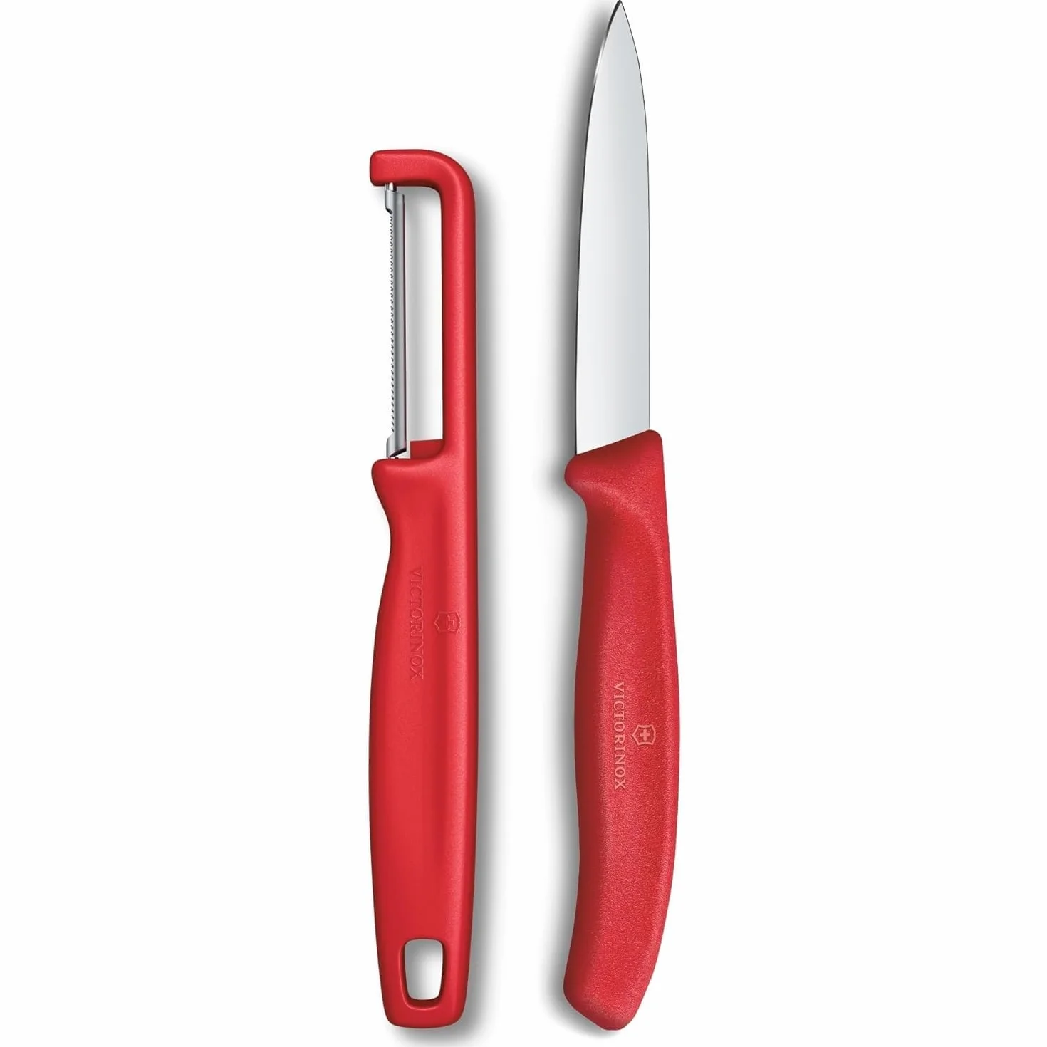Victorinox Swiss Classic zestaw noży do warzyw z obieraczką, do warzyw i owoców, 2-częściowy, bardzo ostre ostrze, czerwony