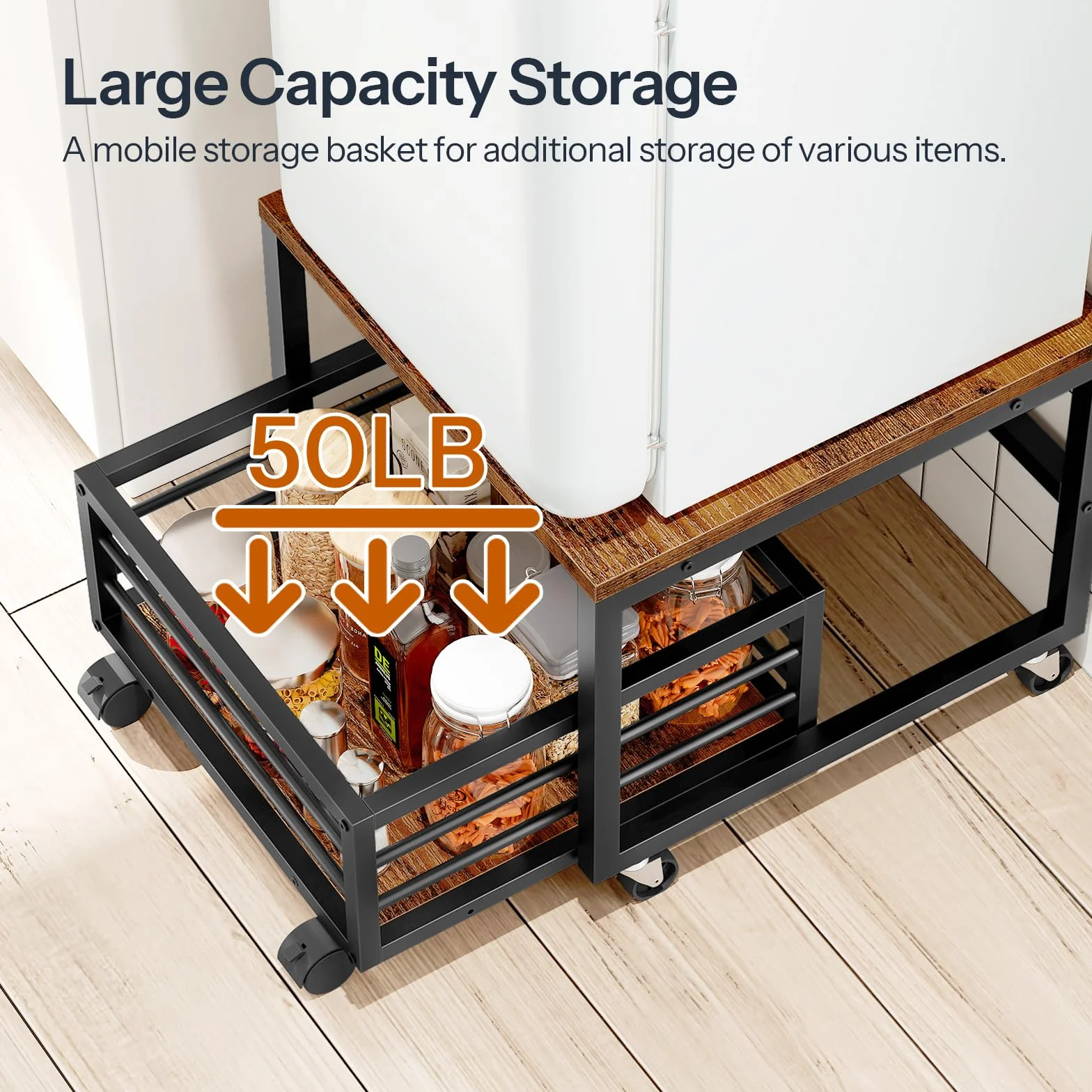 HOOBRO Stojak na mini lodówkę z szufladą, metalowa rama, vintage brązowy i czarny