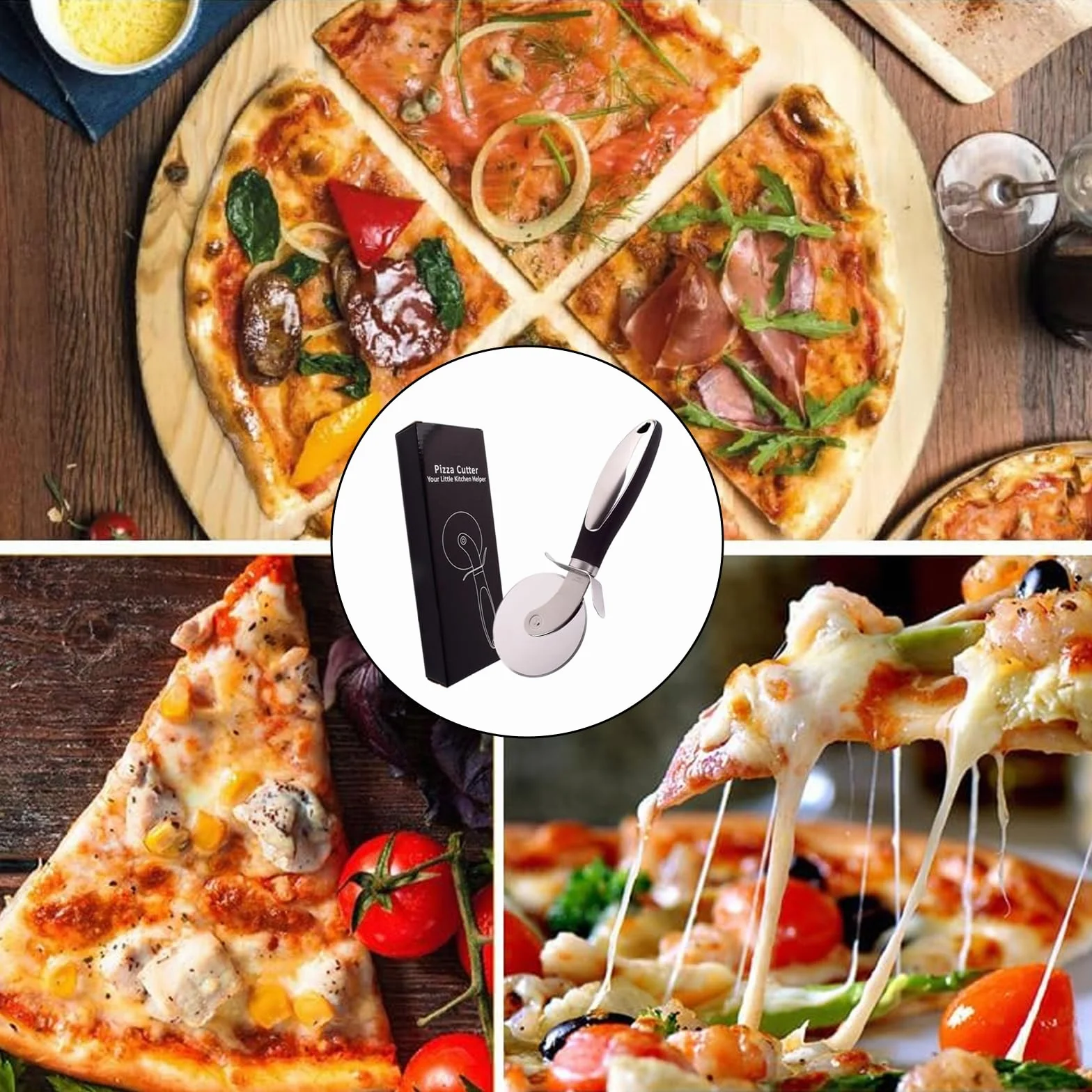 Nóż do pizzy premium ze stali nierdzewnej – nóż do pizzy z antypoślizgowym uchwytem – w zestawie pudełko do przechowywania – nadaje się do mycia w zmywarce, do pizzy, ciast i ciasta (21