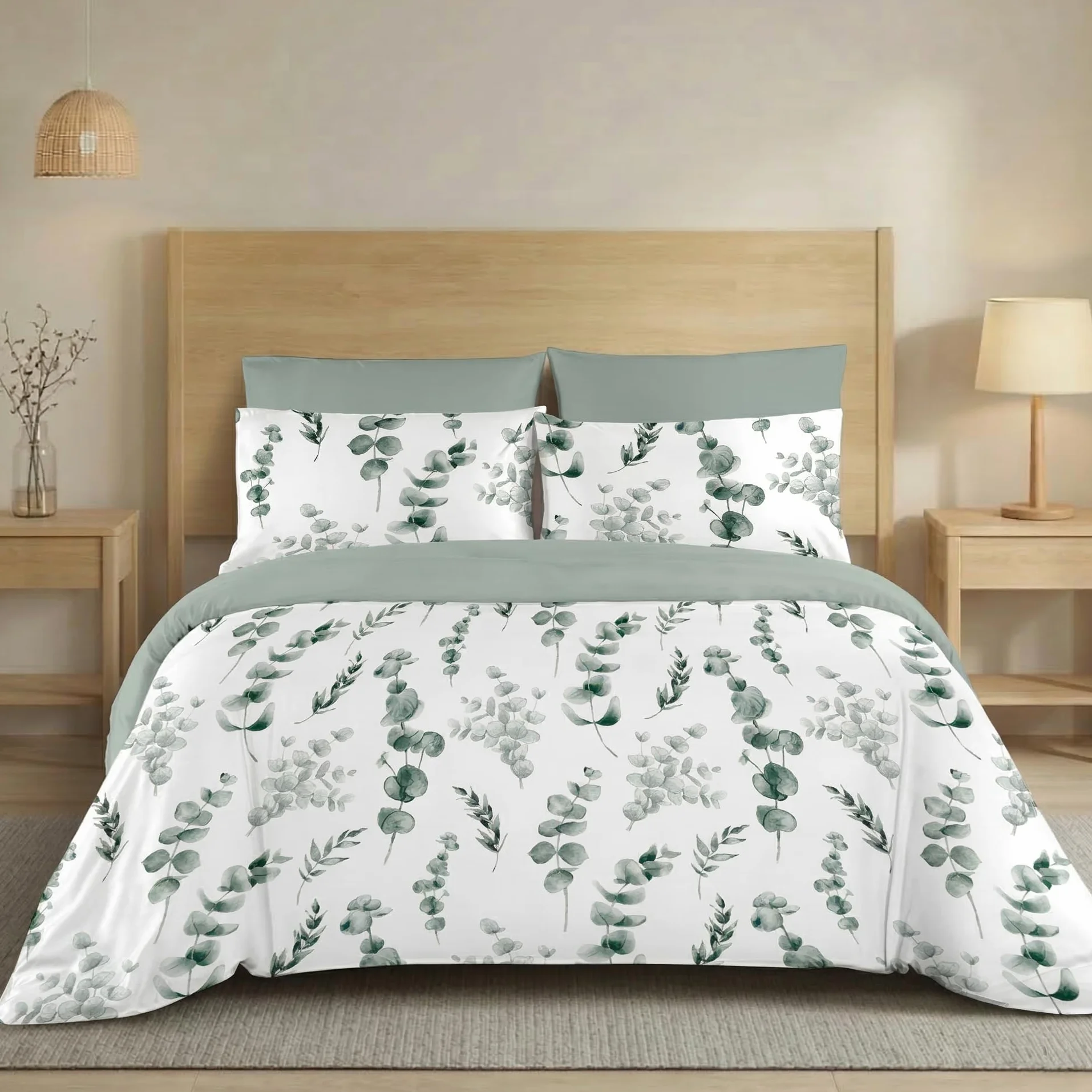 H HANSEL HOME Poszwa na kołdrę Łóżko 135 3 szt. Oddychająca miękka w dotyku 100% mikrofibra, poszwa na kołdrę 220x220cm z 2 poszewkami na poduszki 50 x 70 cm - Eukaliptus