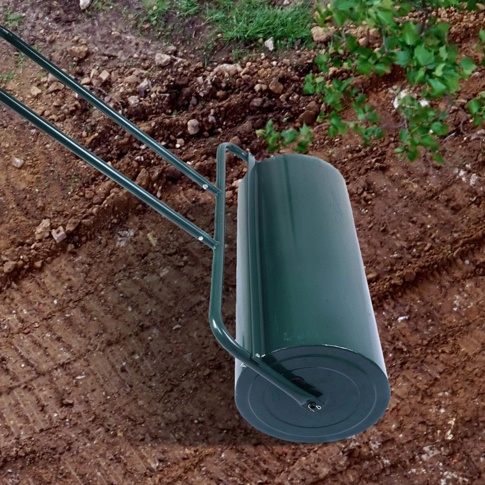 GOPLUS Walec do trawnika, 48 l/63 l, walec ogrodowy napełniany wodą i piaskiem, wałek do trawy z metalu, walec polny do ogrodu i parku (48 l, zielony)