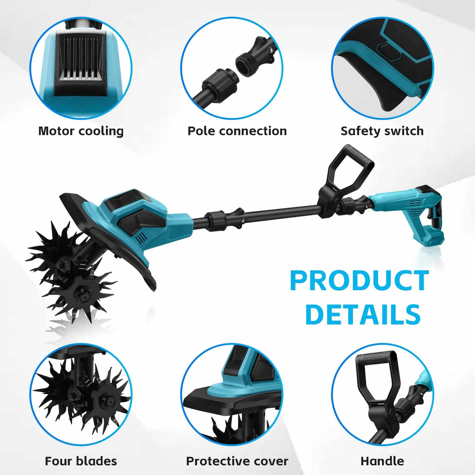 Akumulatorowa glebogryzarka kompatybilna z akumulatorem Makita 18 V, 550 W, składana, szerokość robocza 32 cm, głębokość robocza 18 cm, bezszczotkowa glebogryzarka, elektryczna glebogryzarka do ogrodu