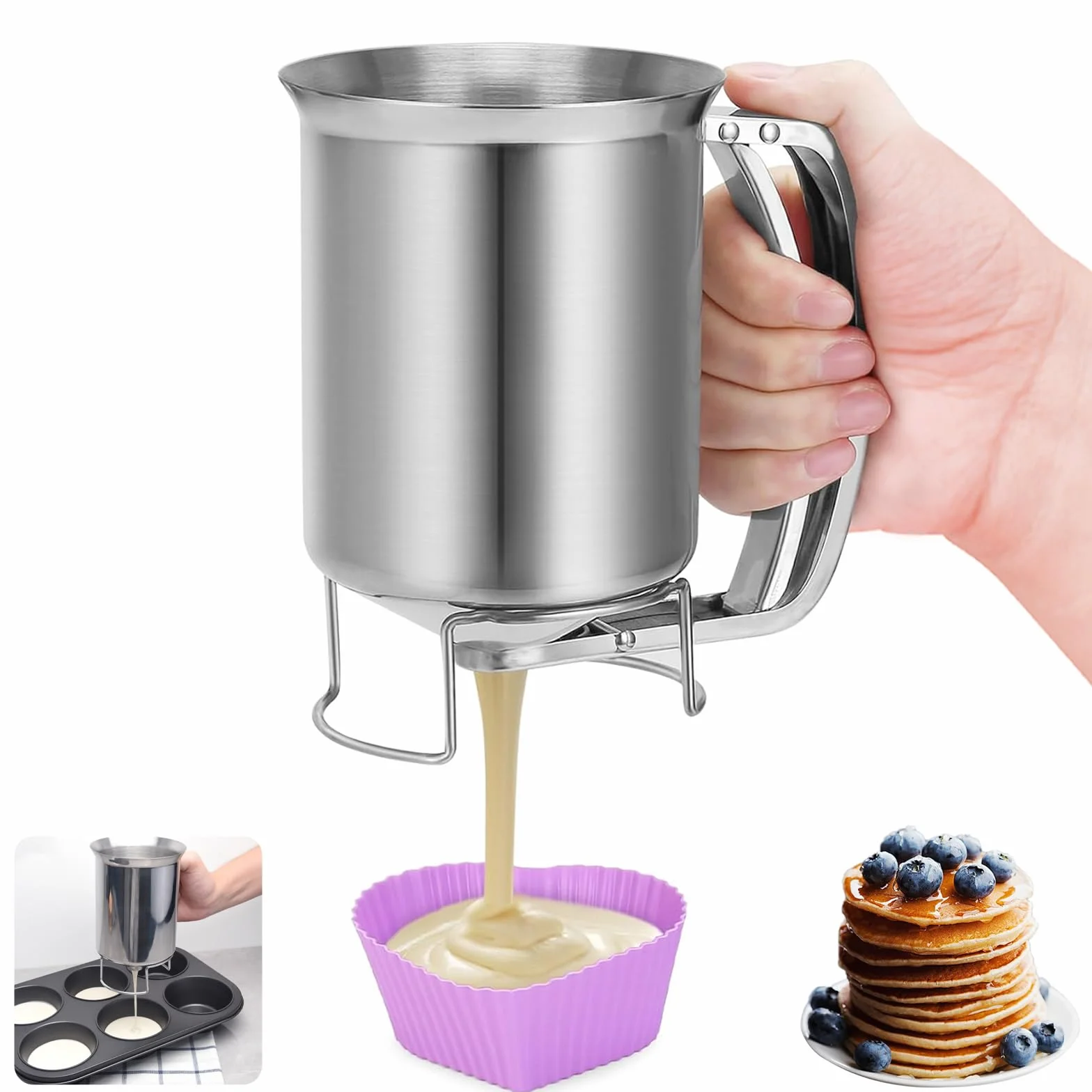 Separator do ciasta mieszanego 900 ml ze stali nierdzewnej, nalewak do naleśników, lejek do muffinek