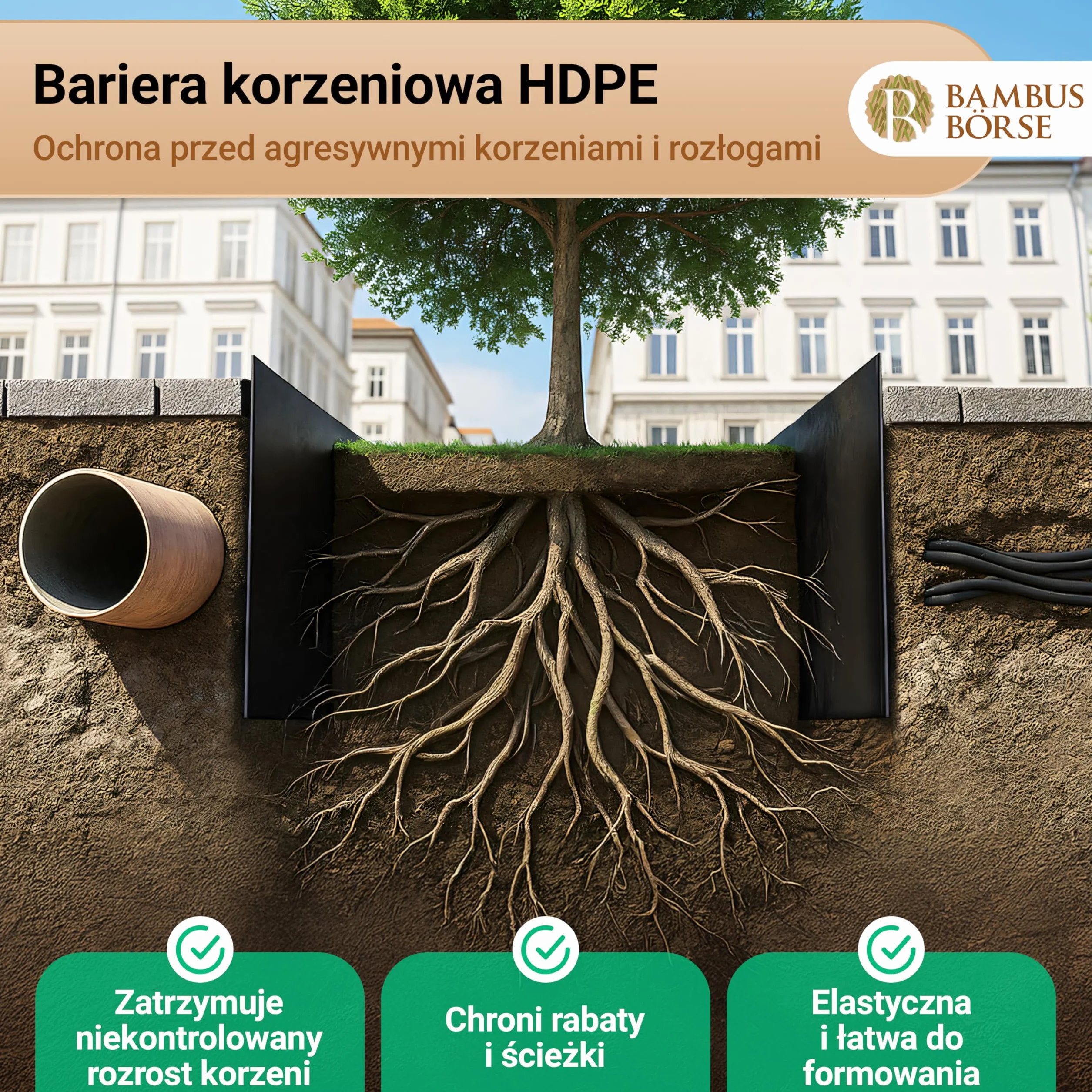 Ogranicznik korzeniowy Bariera kłącza grubość 2 mm, wysokość 100 cm, długość 5 metrów
