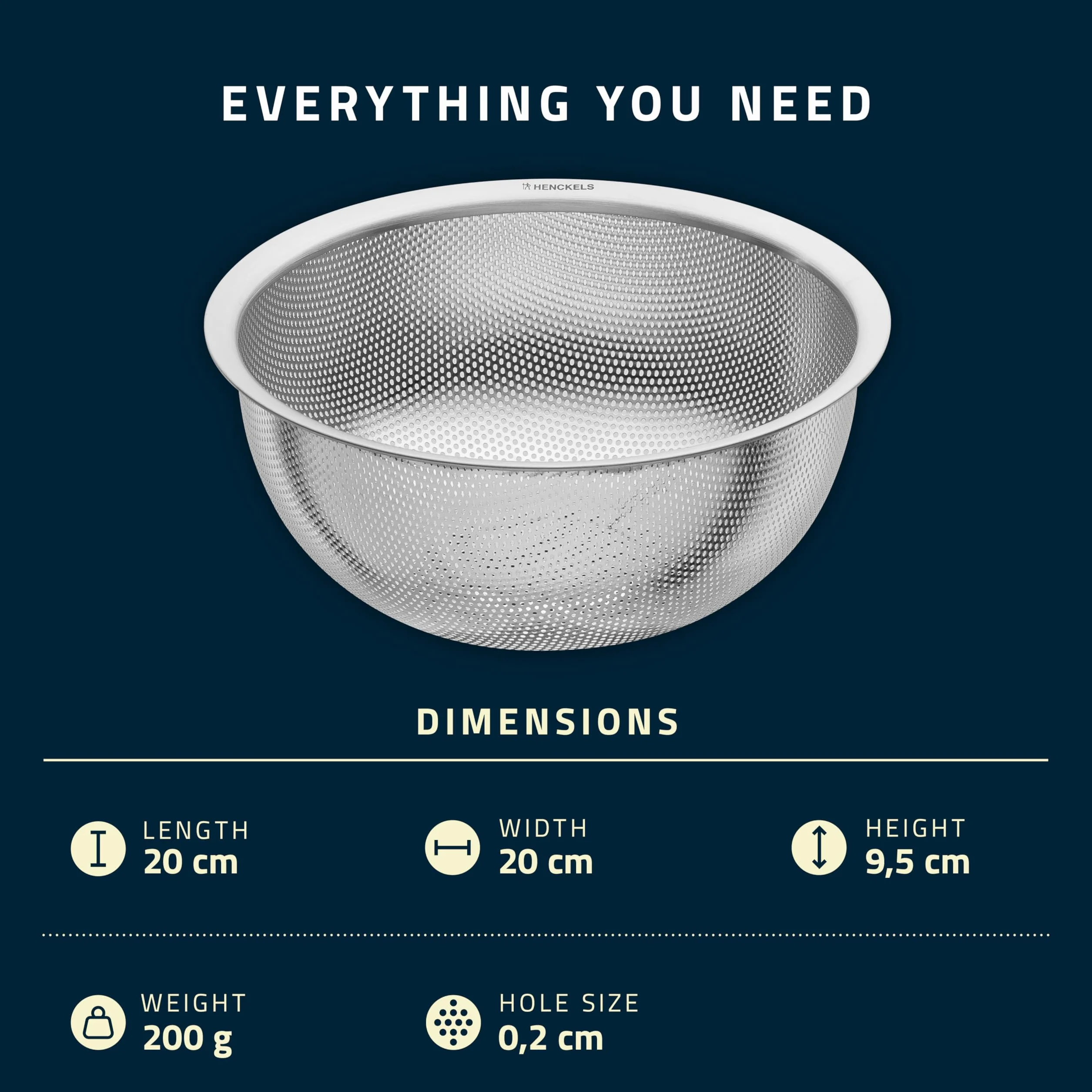 HENCKELS by ZWILLING TRIO sitko kuchenne 20 cm stal nierdzewna