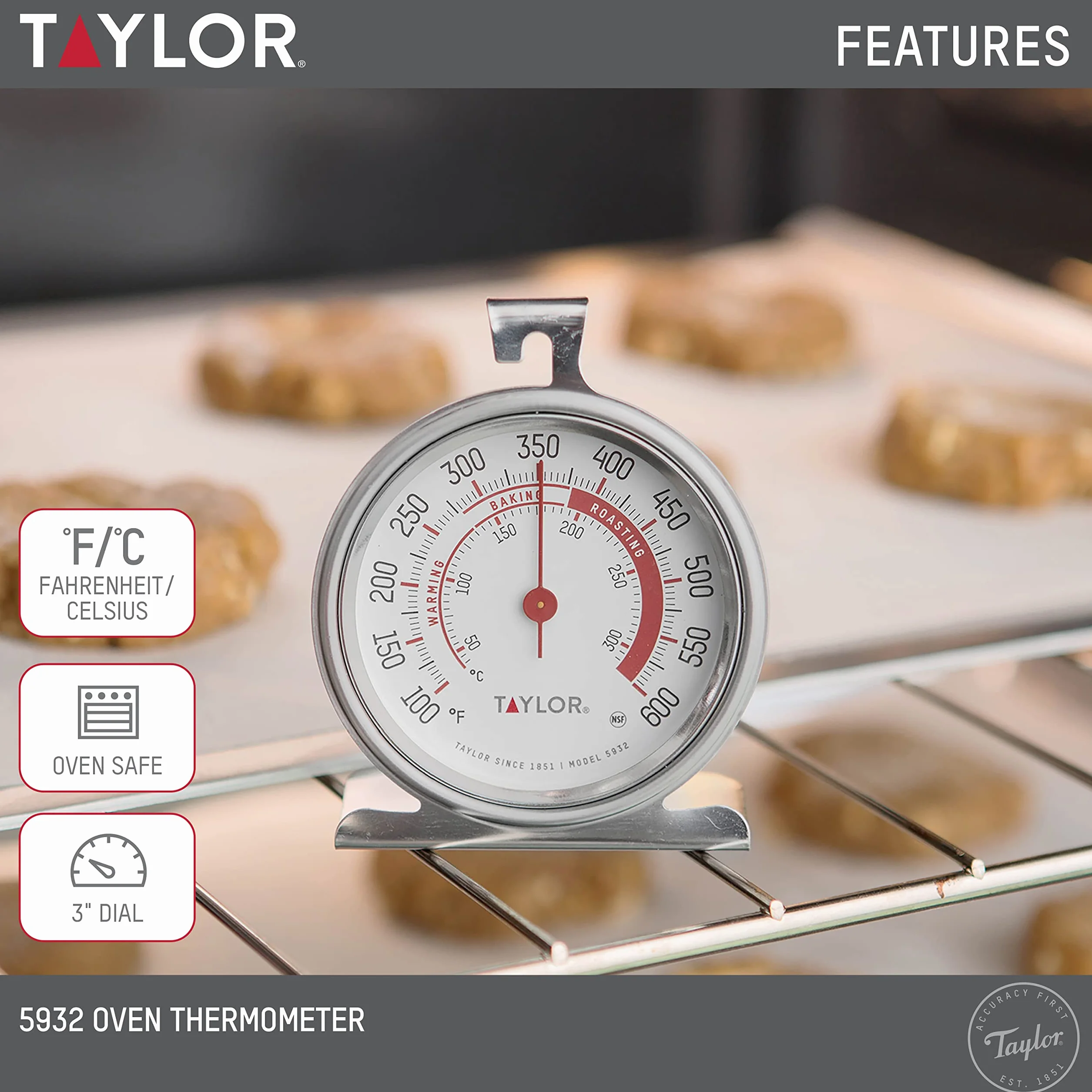 Taylor Precision Products Classic Series Termometr z dużą tarczą zamrażarka lodówka srebrny
