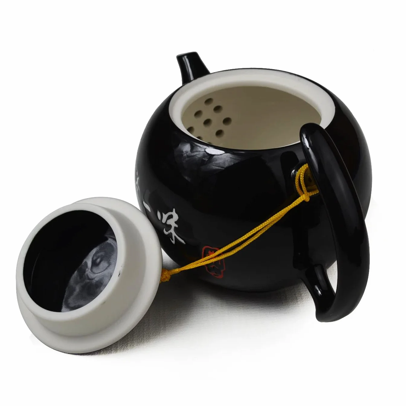 Porcelanowy czajniczek, 300 ml Mały Czajnik Xishi Chiński Zestaw do herbaty Gongfu Ceramiczny Dzbanek Czarny (Czajnik)