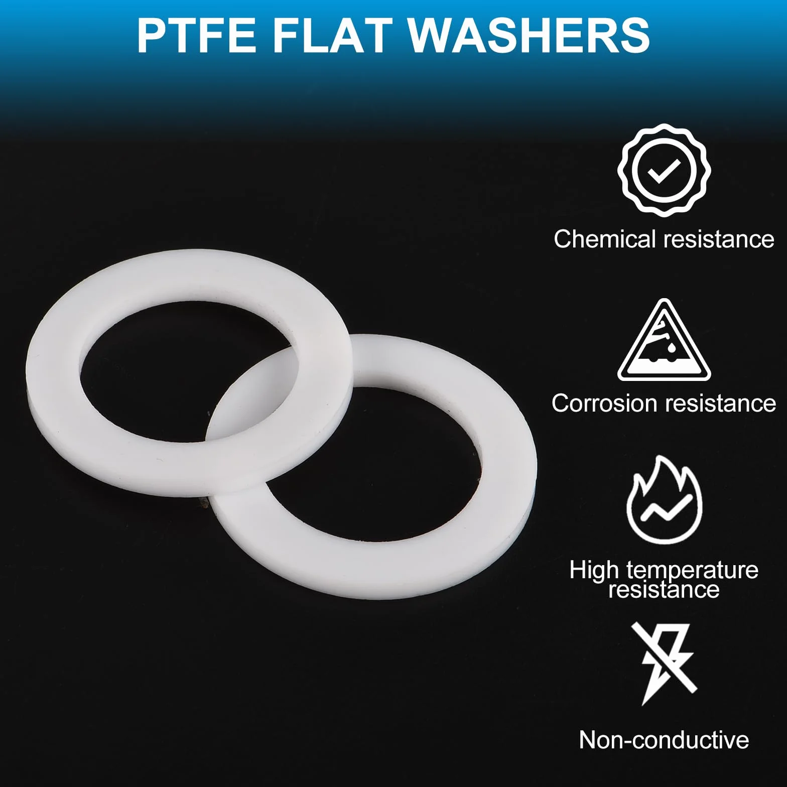 PATIKIL 10 szt. Uszczelki Ptfe płaskie 0,31 ID x 0,71" OD x 0,08" Grubość kołnierza uszczelniającego do maszyn Rury Zawory Przemysł naftowy i gazowy, biały (12x18x2mm)