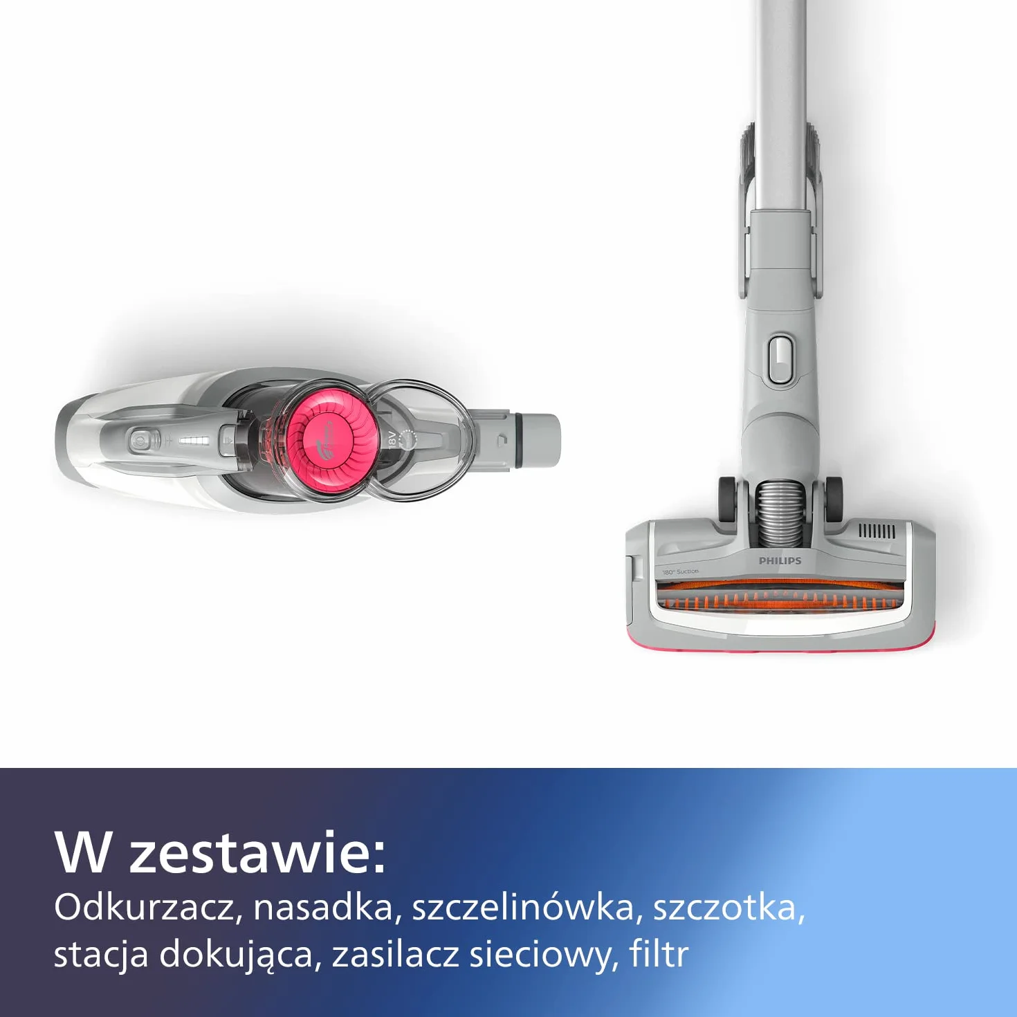 Philips Pionowy Odkurzacz Bezprzewodowy - Bezprzewodowy I Odkurzacz Ręczny Z Nasadką Zasysającą 180° - Do 30 Minut Pracy Na Jednym Ładowaniu (FC6723/01)