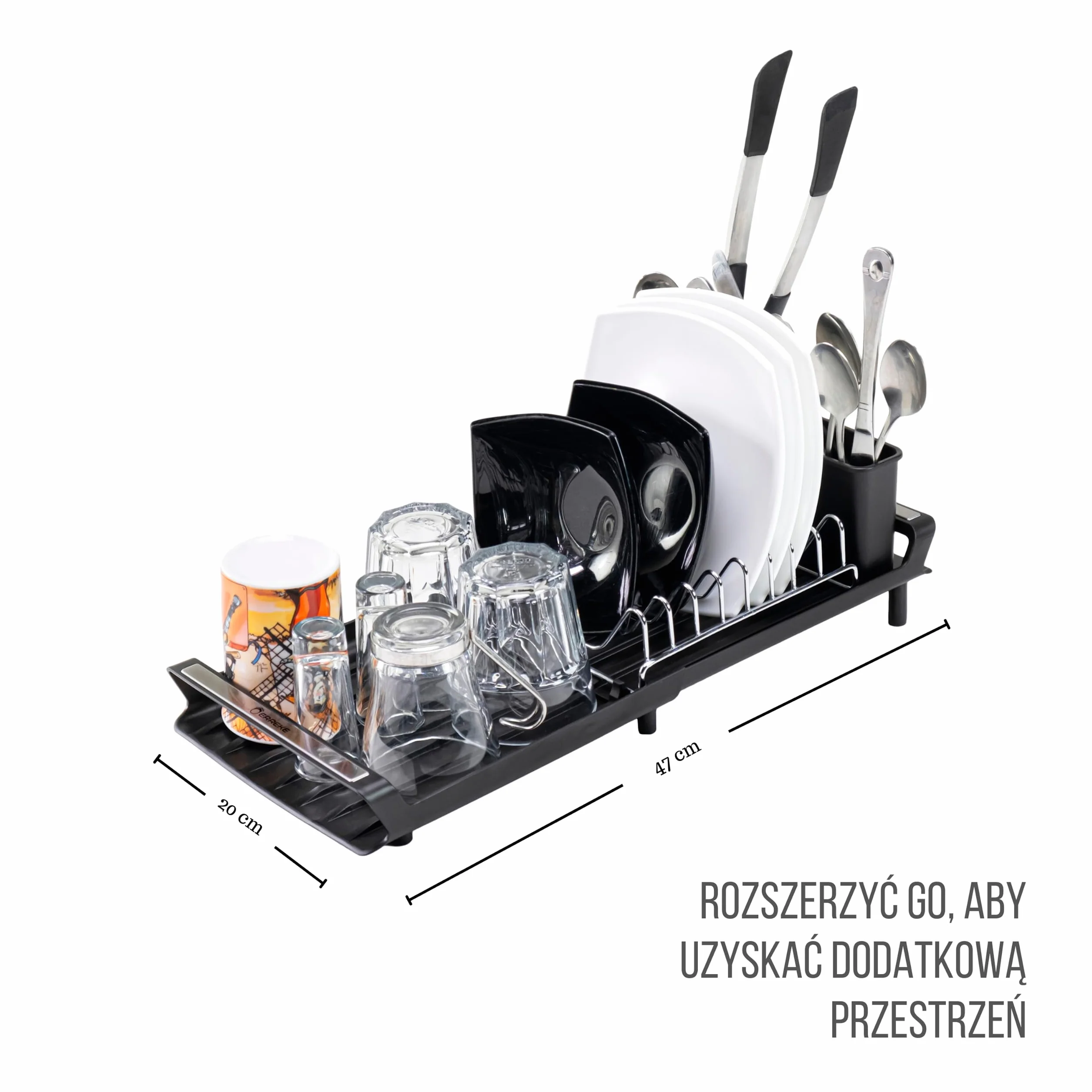 Erreke Rozsuwana Suszarka do Naczyń 28-47 cm Czarna Ociekacz