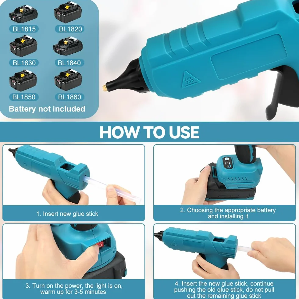 Flintronic Bezprzewodowy pistolet do klejenia na gorąco, pistolet do klejenia 100 W z 30 szt. patyczków do kleju 11 mm x 150 mm, dysza zapobiegająca kapaniu, szybkie podgrzewanie, nadaje się do