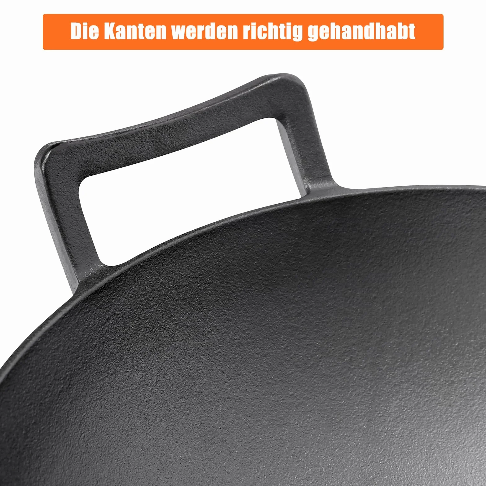 GFTIME Żeliwny wok Ø 36 cm, do grilla gazowego, do kuchenek indukcyjnych, ogniowych, żeliwnych patelni wok do Weber Spirit, Genesis Gourment, do grilla 57 cm