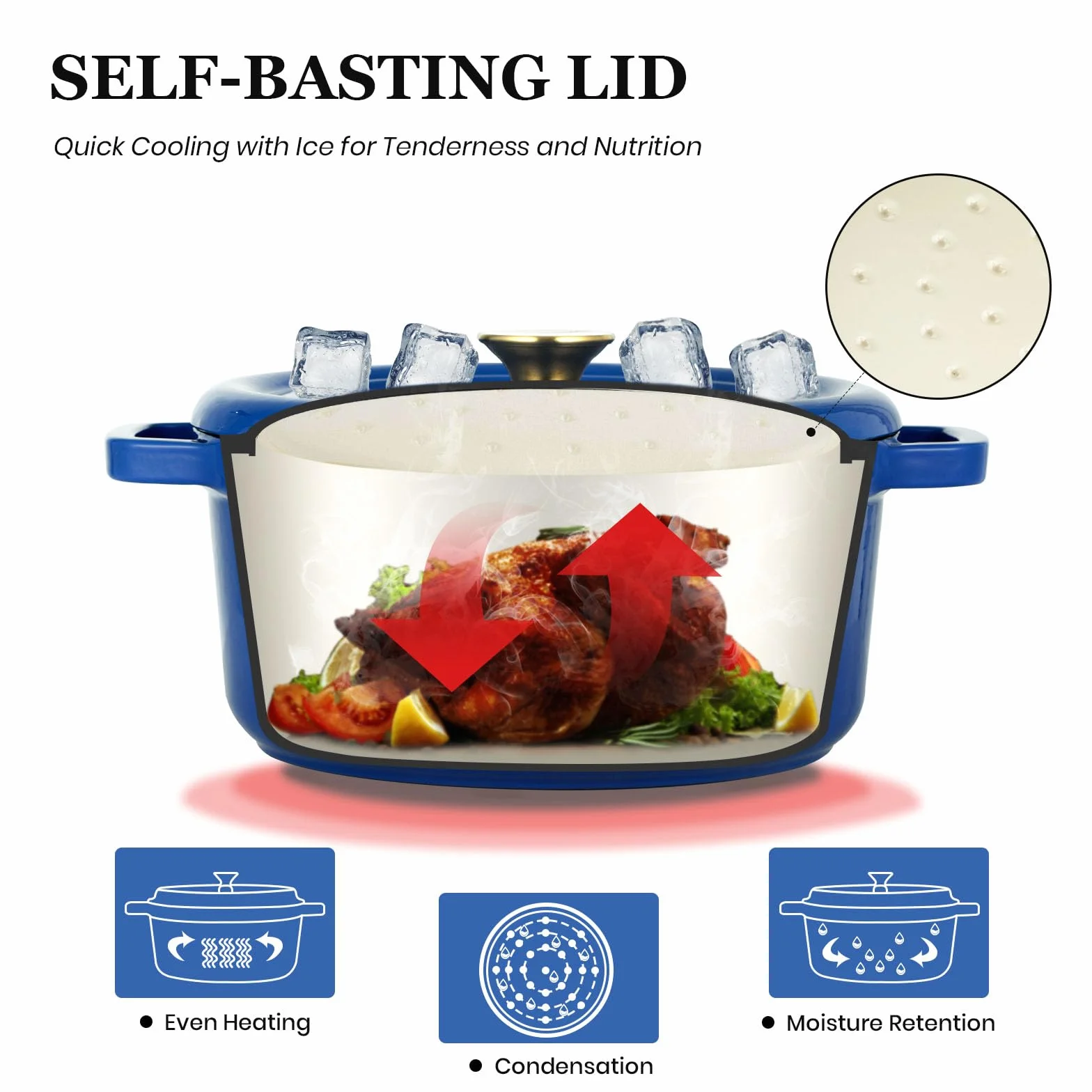 Overmont Garnek emaliowany żeliwny - Dutch Oven 26 cm nadaje się do piekarnika z pokrywką i książką kucharską - do smażenia kuchni, pieczenia, duszenia, królewski błękit