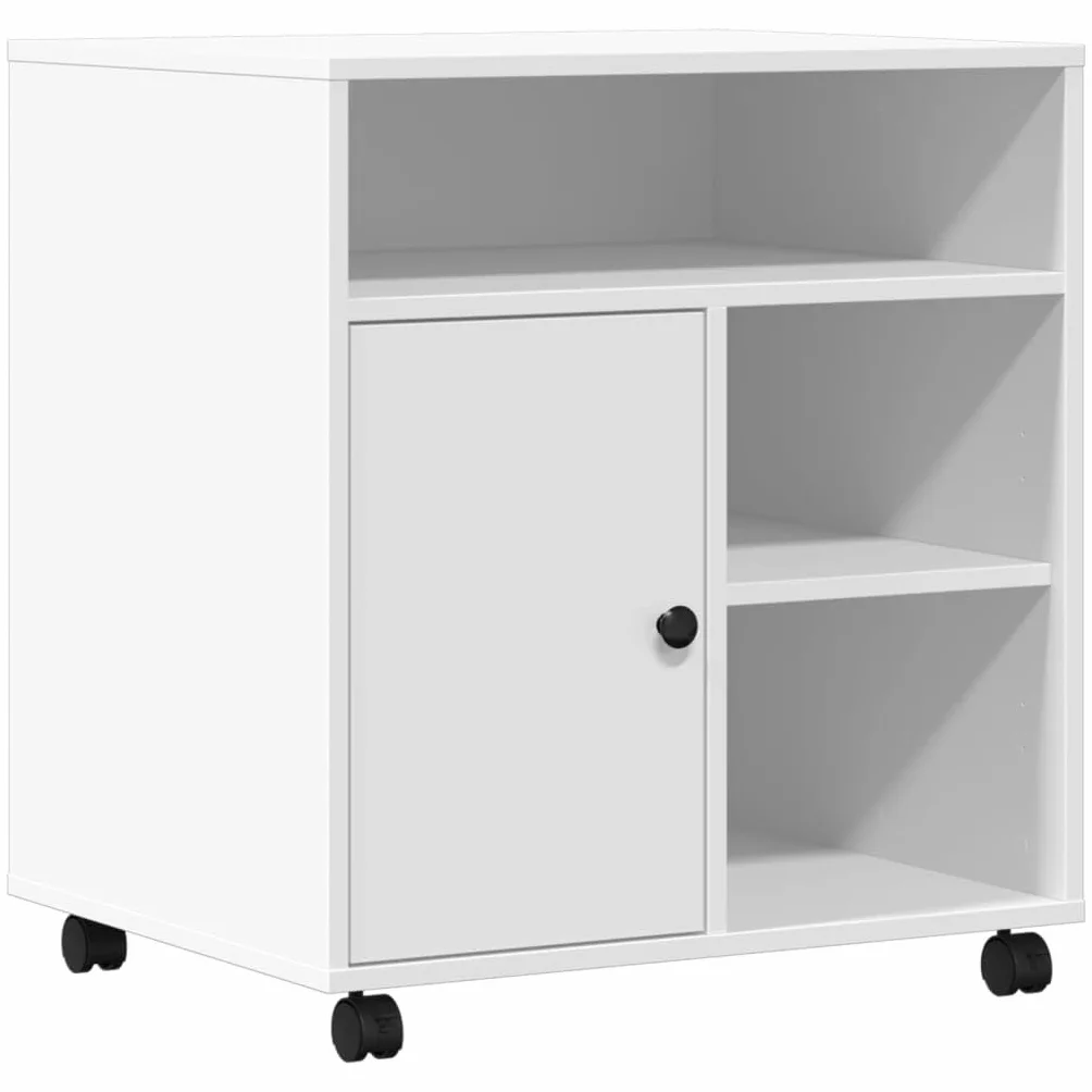 vidaXL Szafka pod drukarkę, z kółkami, biała, 60x50x67 cm, stojak na drukarkę, regał na drukarkę, stolik pod drukarkę, stolik na drukarkę