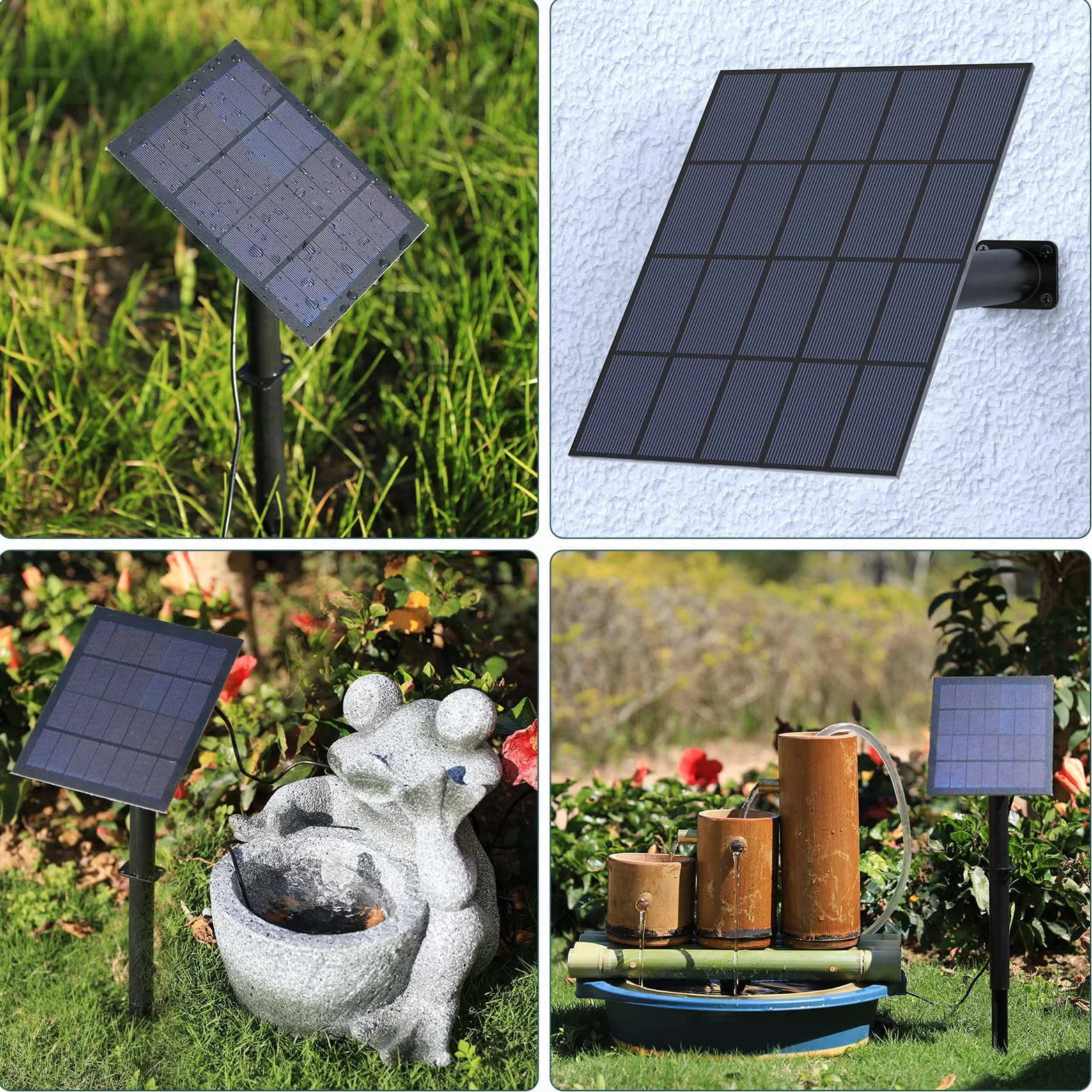 AMZtime Fontanna solarna 3,5 W "zrób to sam" z przewodem wodnym 1,5 m i słupkiem, ulepszona pompa do stawu, fontanna solarna z 17 efektami, solarna pompa wodna, fontanna do stawu ogrodowego, ptaków,