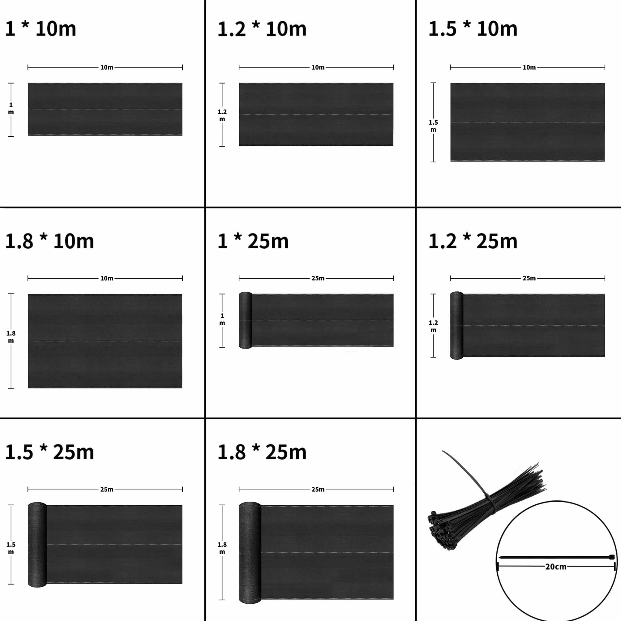 Aufun Sun Shade, 150 g/m² tkaniny HDPE Tkanina Tarpaulina, wiatroodporna tkanina przeciwsłoneczna przeciwsłoneczna dla boiska sportowego, ogród, balkon 1,2 x 10 m (HXW)