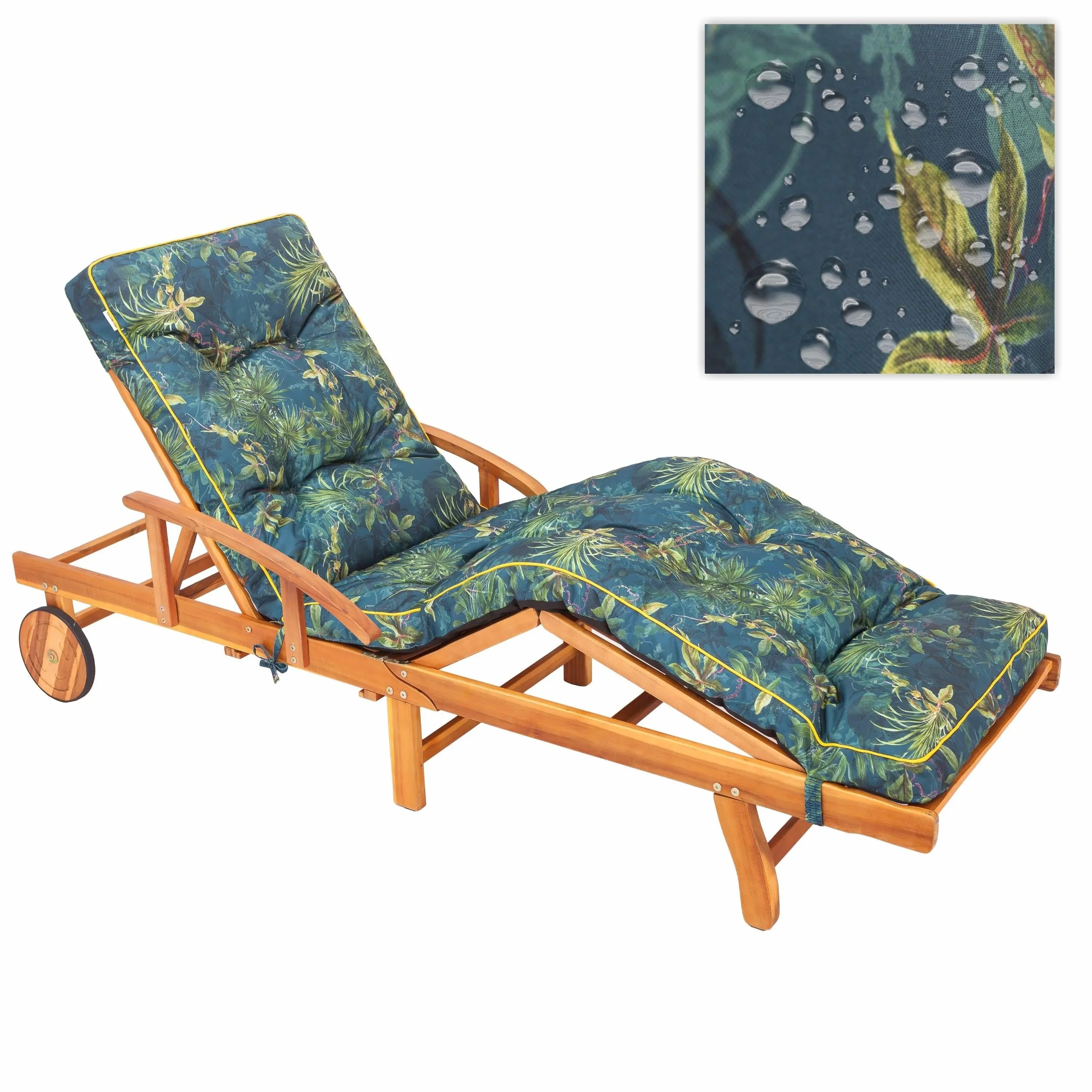 PillowPrim Nakładka na leżak ogrodowy, nakładka na leżak 200 x 55 x 9 cm - Wygodna nakładka na leżak - Poduszka na leżak ogrodowy, poduszka na leżak, haftowana - Zielona łąka
