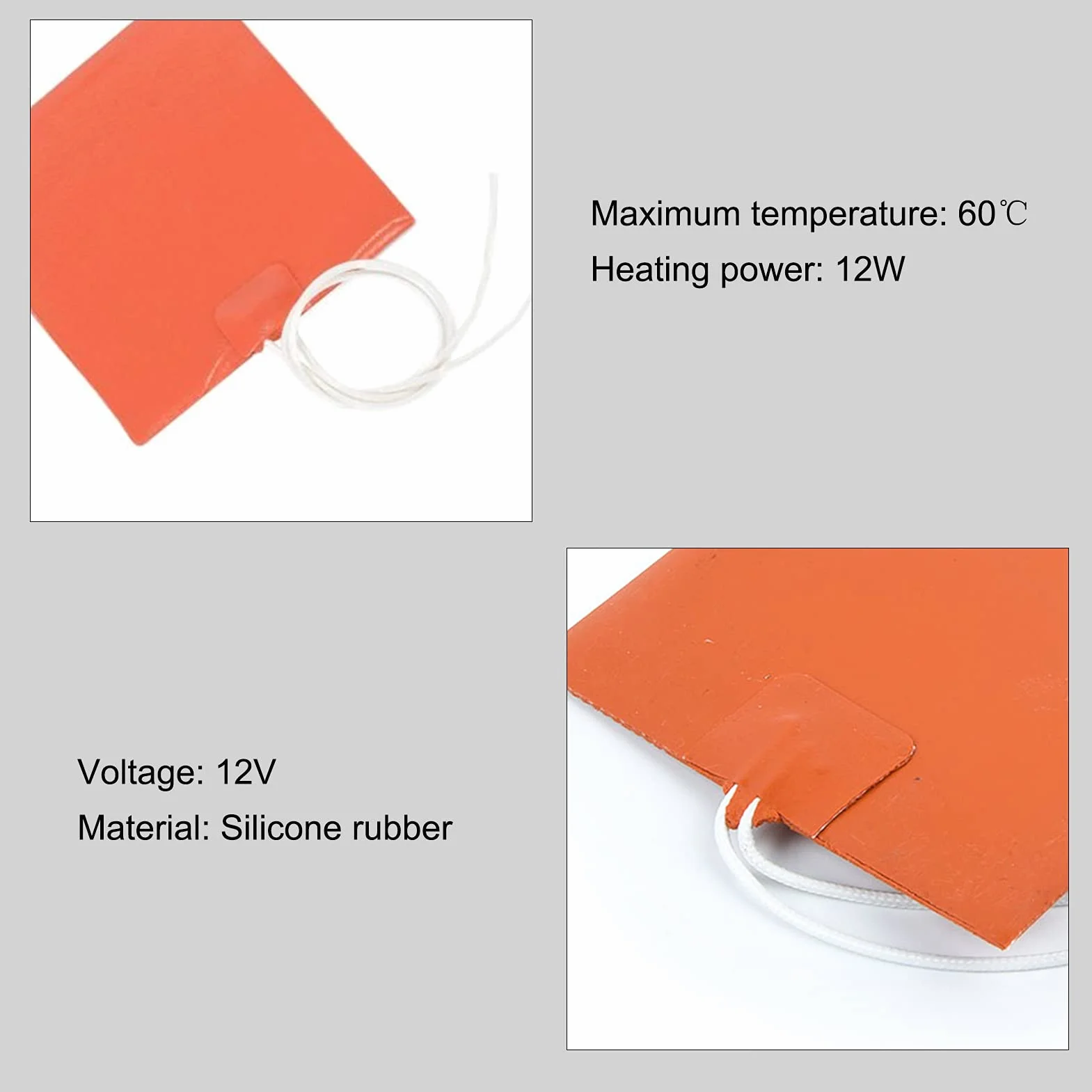 Fyearfly Płyta grzewcza o stałej temperaturze, 100x120mm 12V 12W Panel grzewczy z gumy silikonowej Bezpieczna elektryczna płyta grzewcza o stałej temperaturze 60℃ Maksymalna