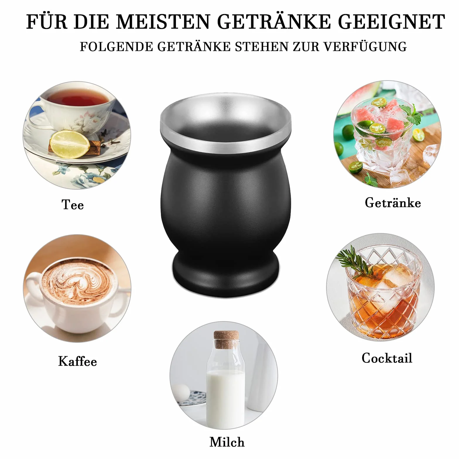 Mate zestaw do herbaty, z łyżeczką do słomki i szczotką do czyszczenia, 230 ml Mate Gourd, zestaw do herbaty mate, kawy, mleka i soku (czarny)