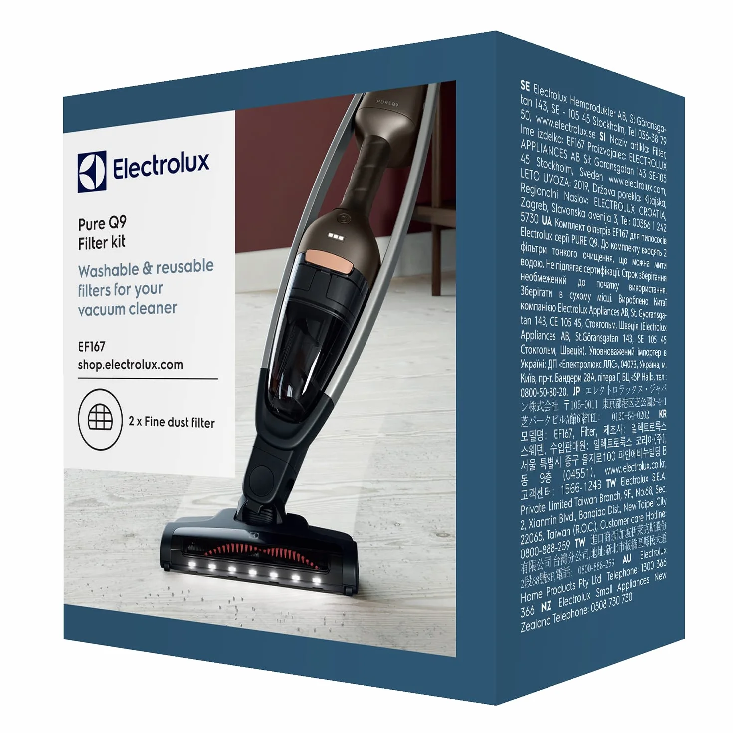 Electrolux EF167 Zestaw Filtrów do Q9 (Dwupak, 2 filtry wstępne nadające się do prania, Optymalna wydajność filtracji, łatwe czyszczenie, Regularna wymiana filtra), Czarny
