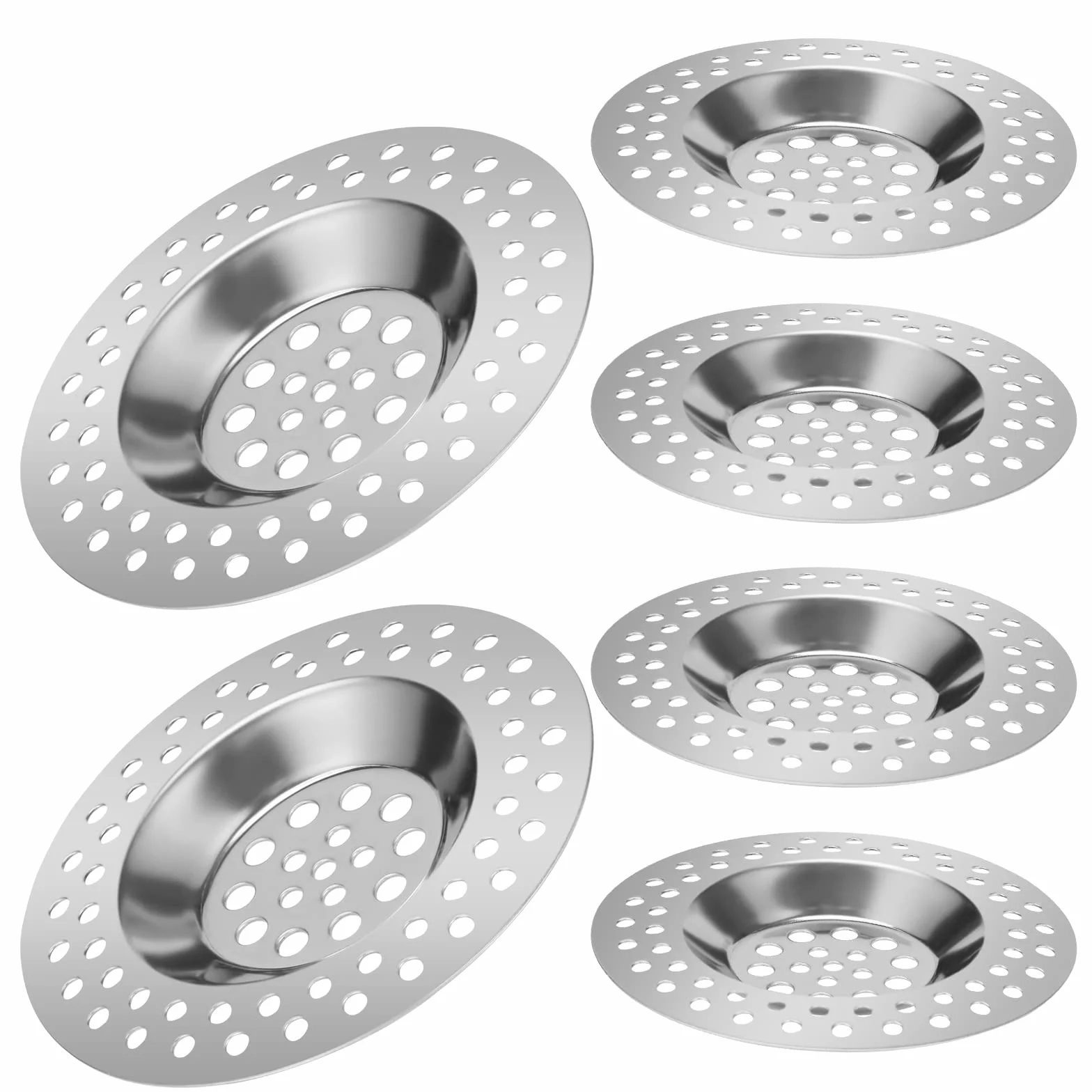 6 SZTUKI Sitko ze stali nierdzewnej - 7 x 0,7cm - wysokiej jakości sitko do zlewu kuchennego, do umywalki, kuchni i łazienki, sitko do włosów, prysznic, wanna, praktyczne do odpływów