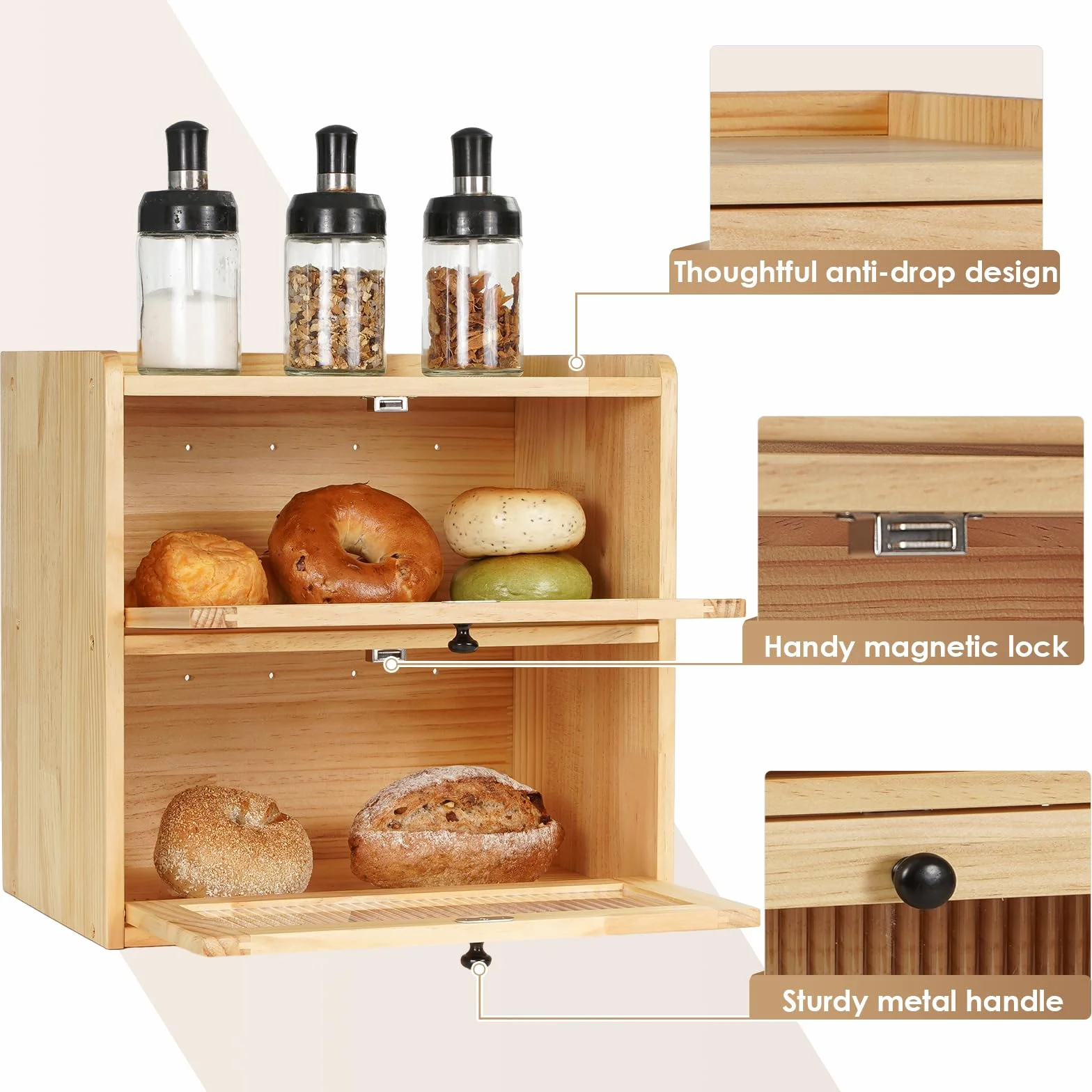 GUUSII HOME Chlebnik Duży pojemnik na chleb z drewna sosnowego 36x24x34cm