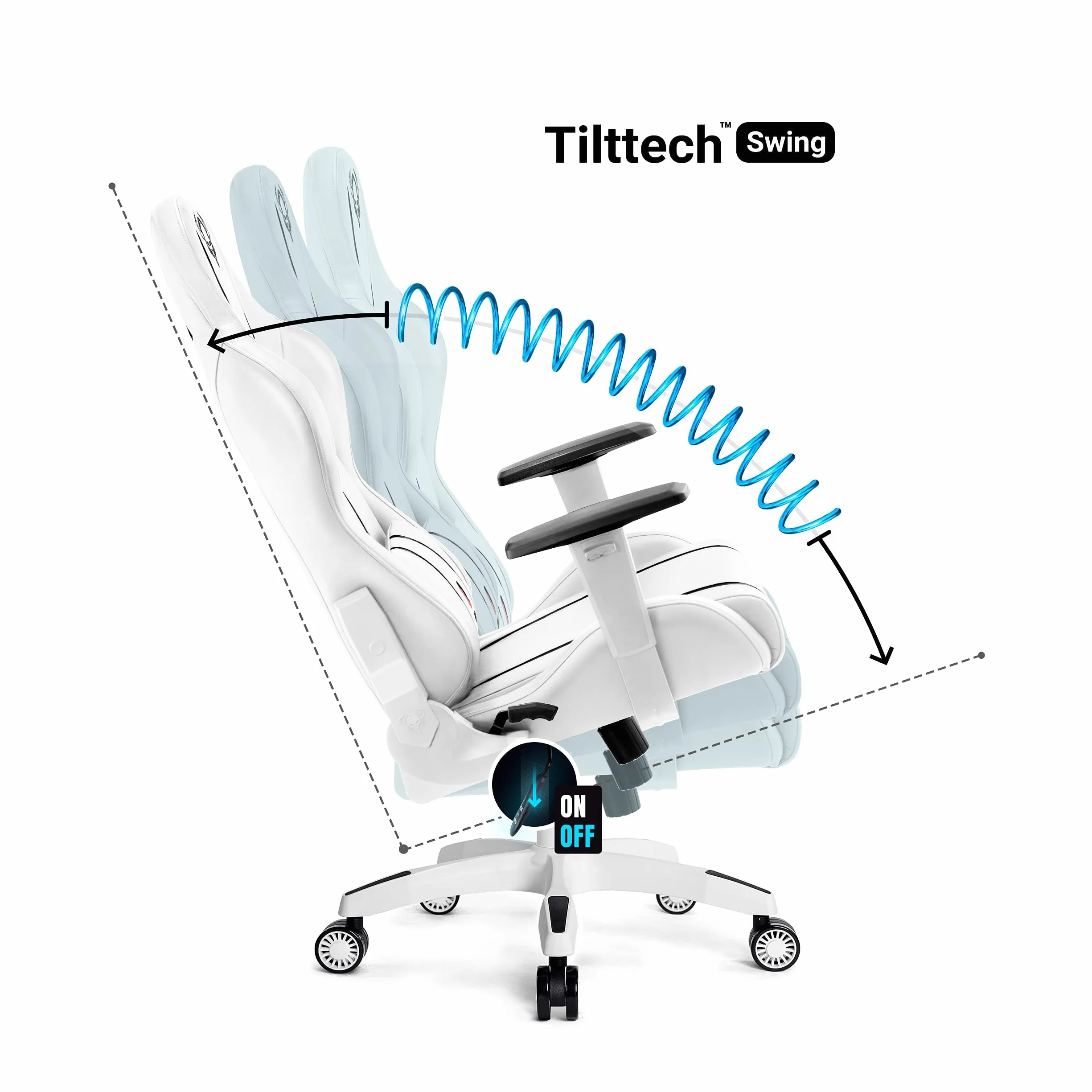 Diablo X-One 2.0 Fotel Gamingowy Krzesło Biurowe Dla Gracza Obrotowy Regulowane Podłokietniki Ekoskóra Ergonomiczny Design Funkcja Bujania Poduszka Pod Kark i Lędźwie (Biało-czarny, Normal)