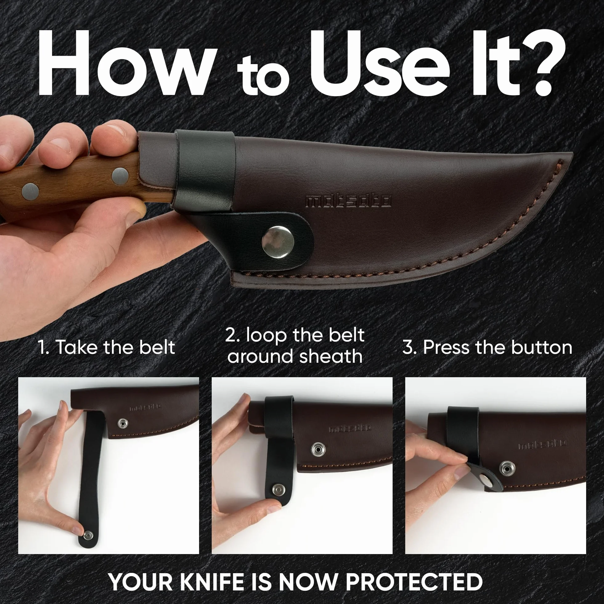 Premium Leather Sheath for Japanese Chef Knife, Kitchen Knife Holder, Brown
