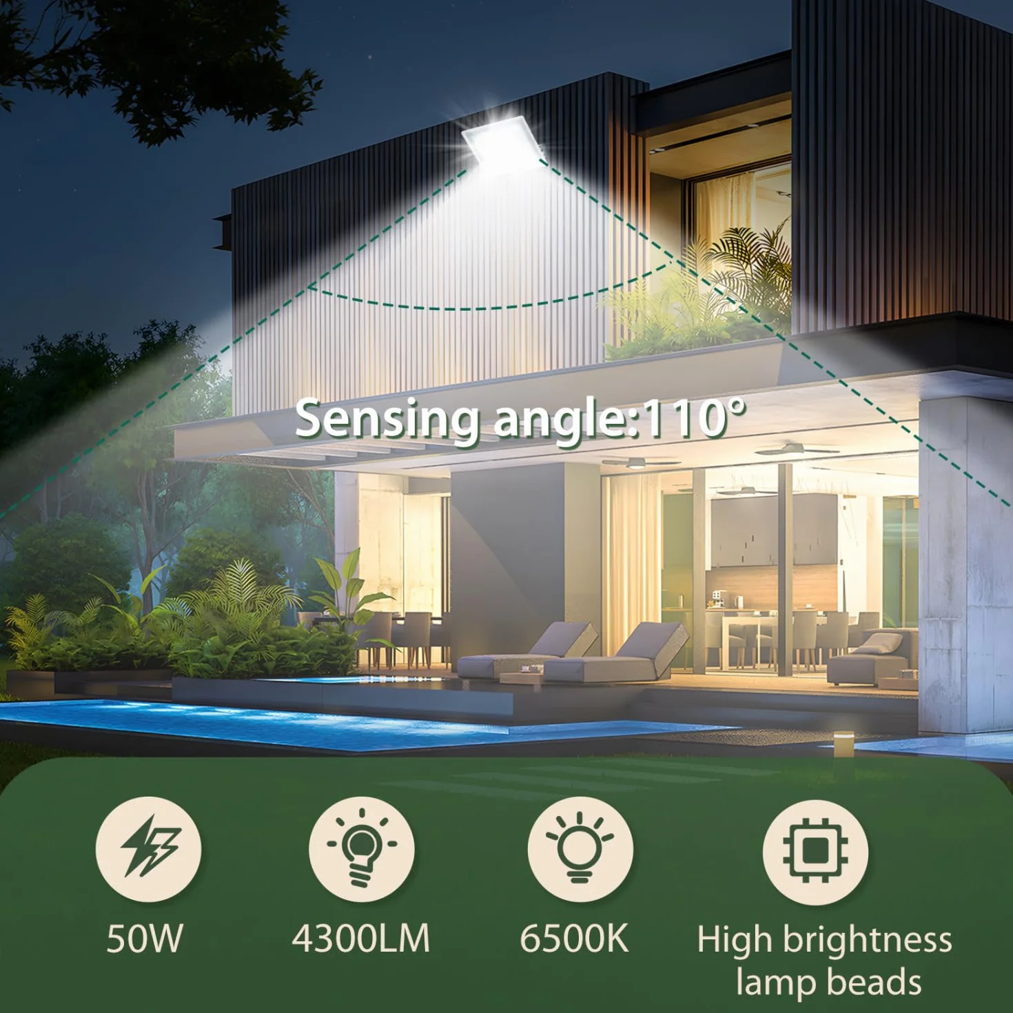 Aigostar - 50 W reflektor zewnętrzny LED, 4300 lm reflektor LED, wodoodporna lampa zabezpieczająca IP65, oświetlenie zewnętrzne 6500 K, do ogrodu, na patio, do garażu itp, opakowanie 2 szt