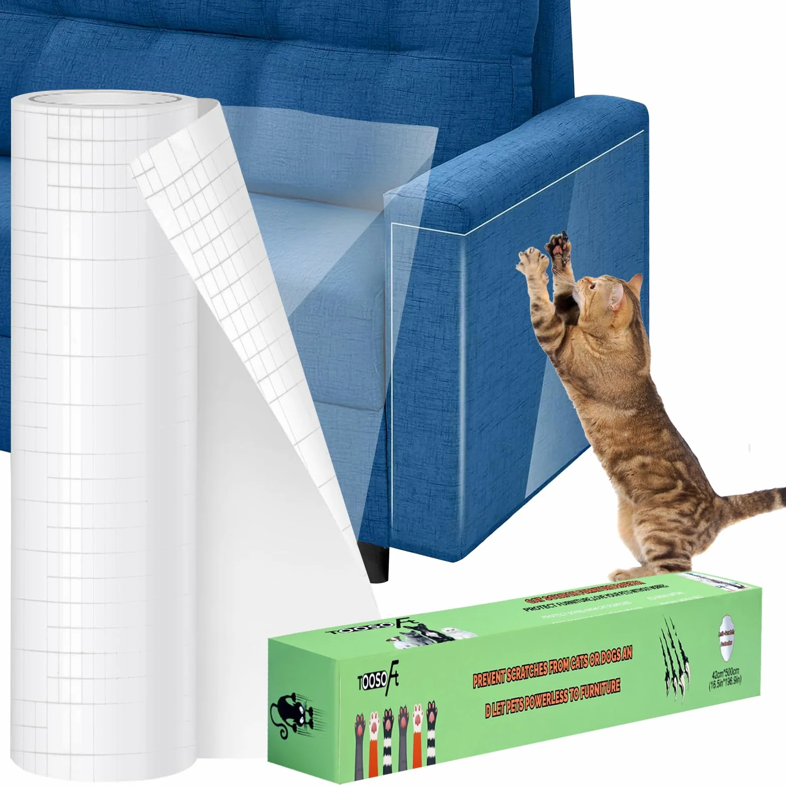 Ochraniacze na sofę przed zwierzętami z tworzywa sztucznego (5 m x 42 cm): TOOSOFt duża naklejka ochronna na meble przeciw zadrapaniom dla kota - przezroczysta samoprzylepna taśma zatrzymująca psa do