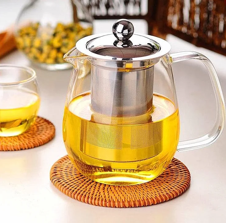 Szklany czajniczek z zaparzaczem, dzbanek do herbaty, 500 ml, bezpieczny na płytę kuchenną, z odpornym na wysokie temperatury zaparzaczem ze stali nierdzewnej, zestawem do przygotowywania herbaty