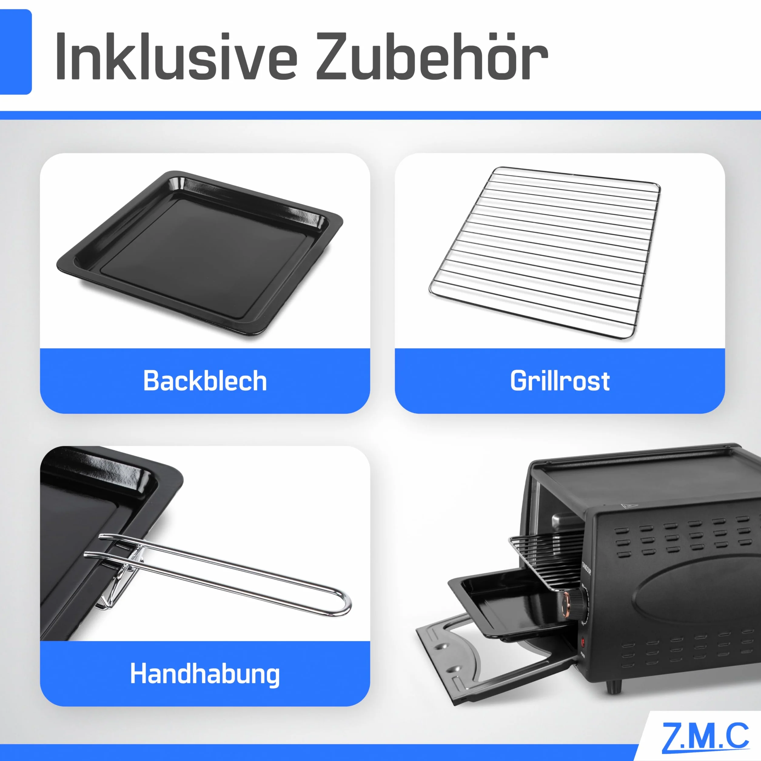 ZMC Mini Tandoor 2100 W 22 l – piekarnik do lahmacun, pizzy, naan i chleba, w zestawie blacha do pieczenia i ruszt do grillowania. Szybkie nagrzewanie, idealny