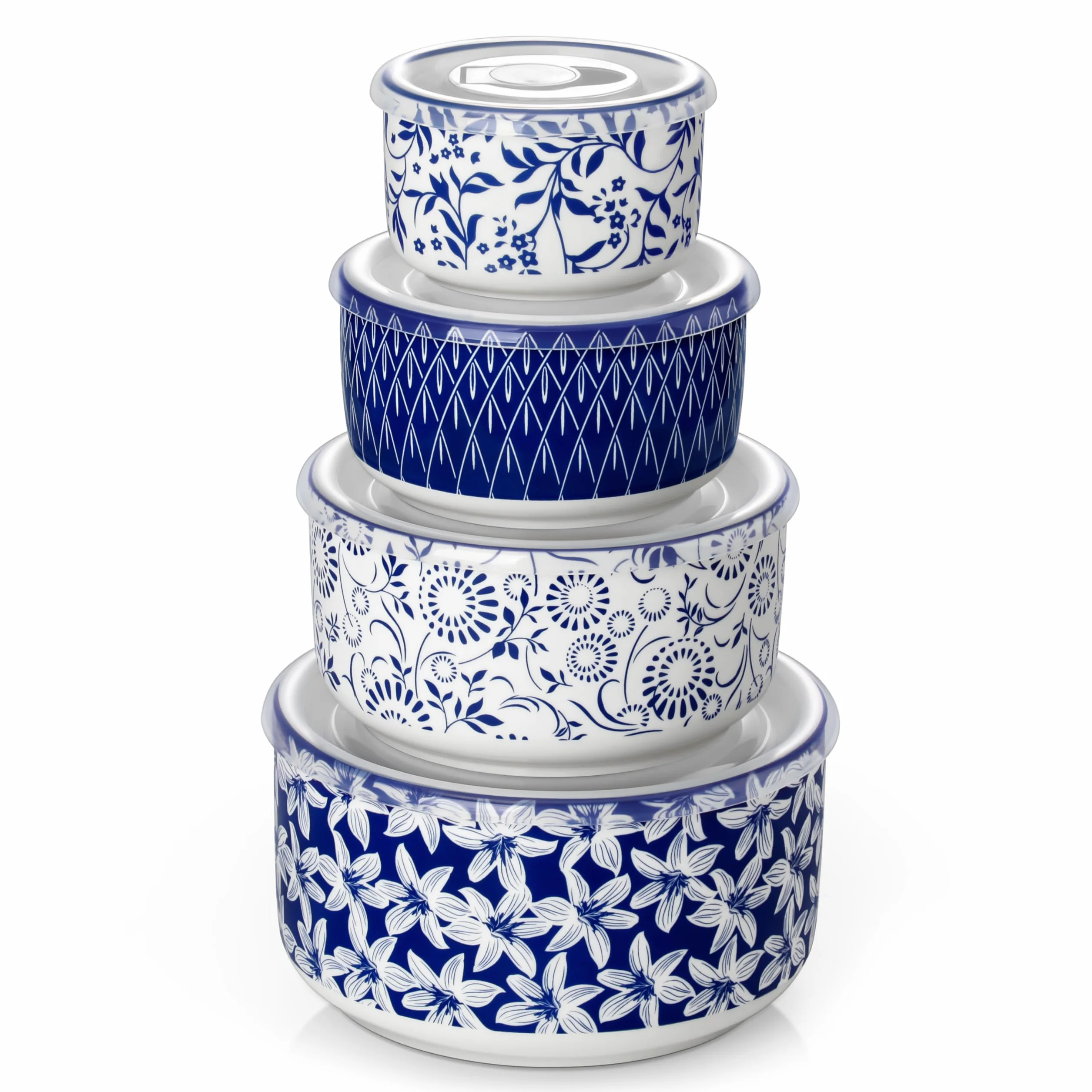 Vancasso miska do sałaty z pokrywką 4-częściowa ceramiczna niebiesko-biała