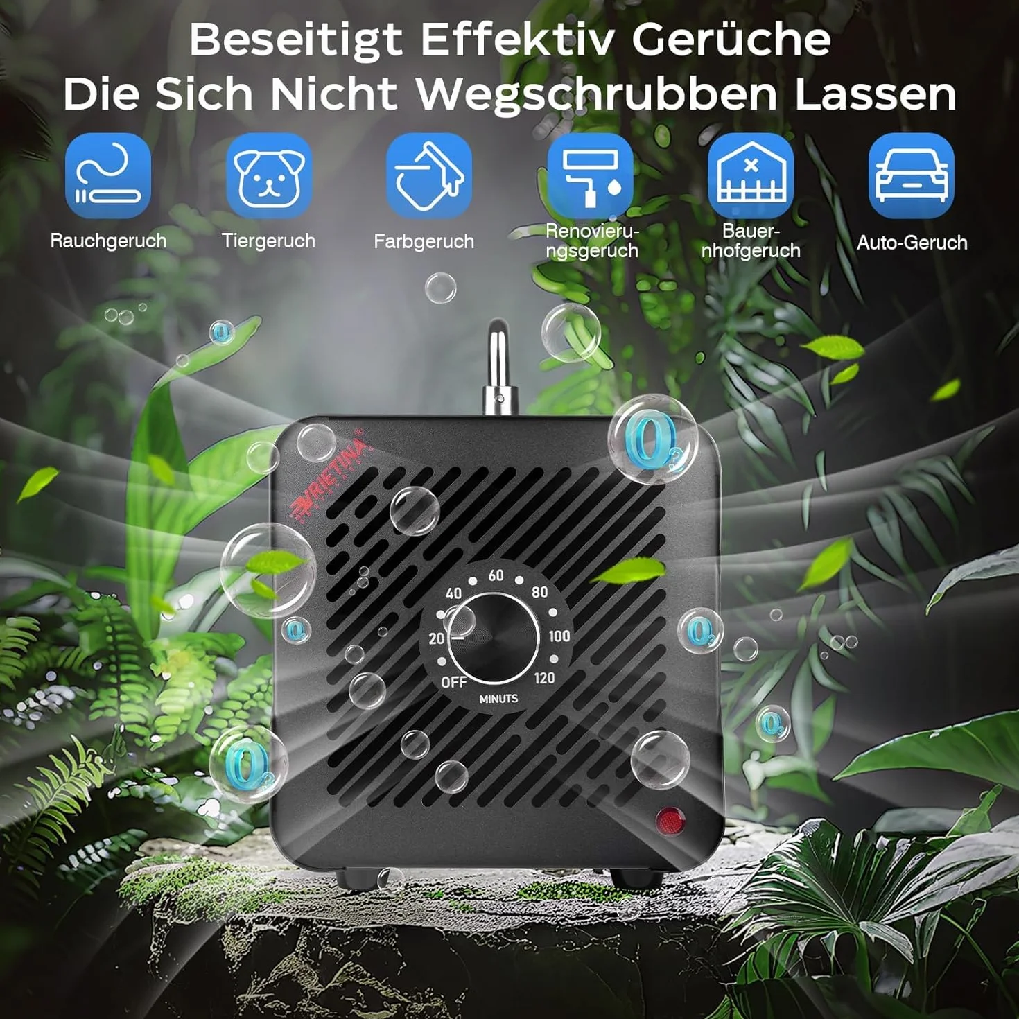 Generator ozonu domowy 65000 mg/h 150 W 35 dB przenośne urządzenie O3