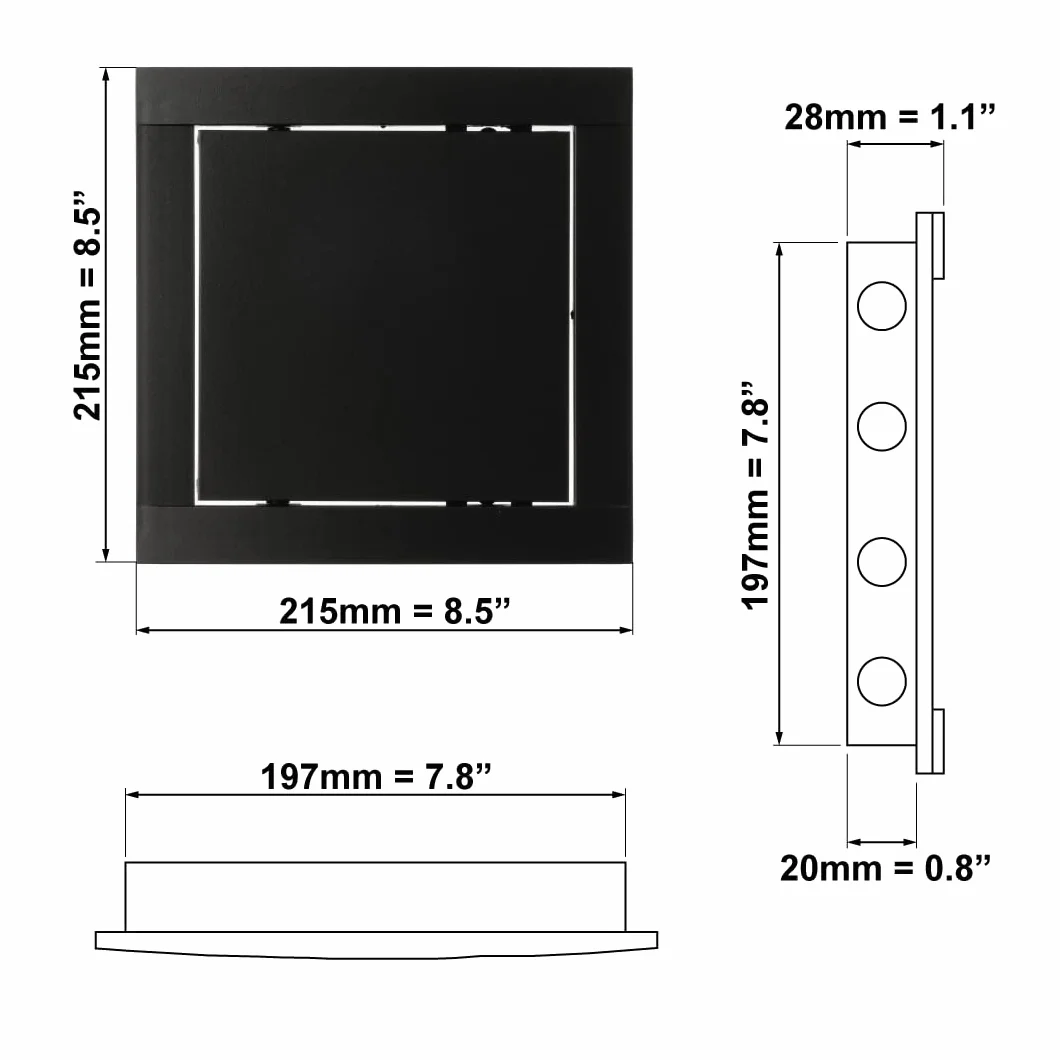 Klapa rewizyjna 20 x 20 cm – klapa serwisowa do inspekcji i osłony – 200 x 200 mm drzwi rewizyjne – drzwi inspekcyjne, klapa konserwacyjna – tworzywo sztuczne ABS antracyt