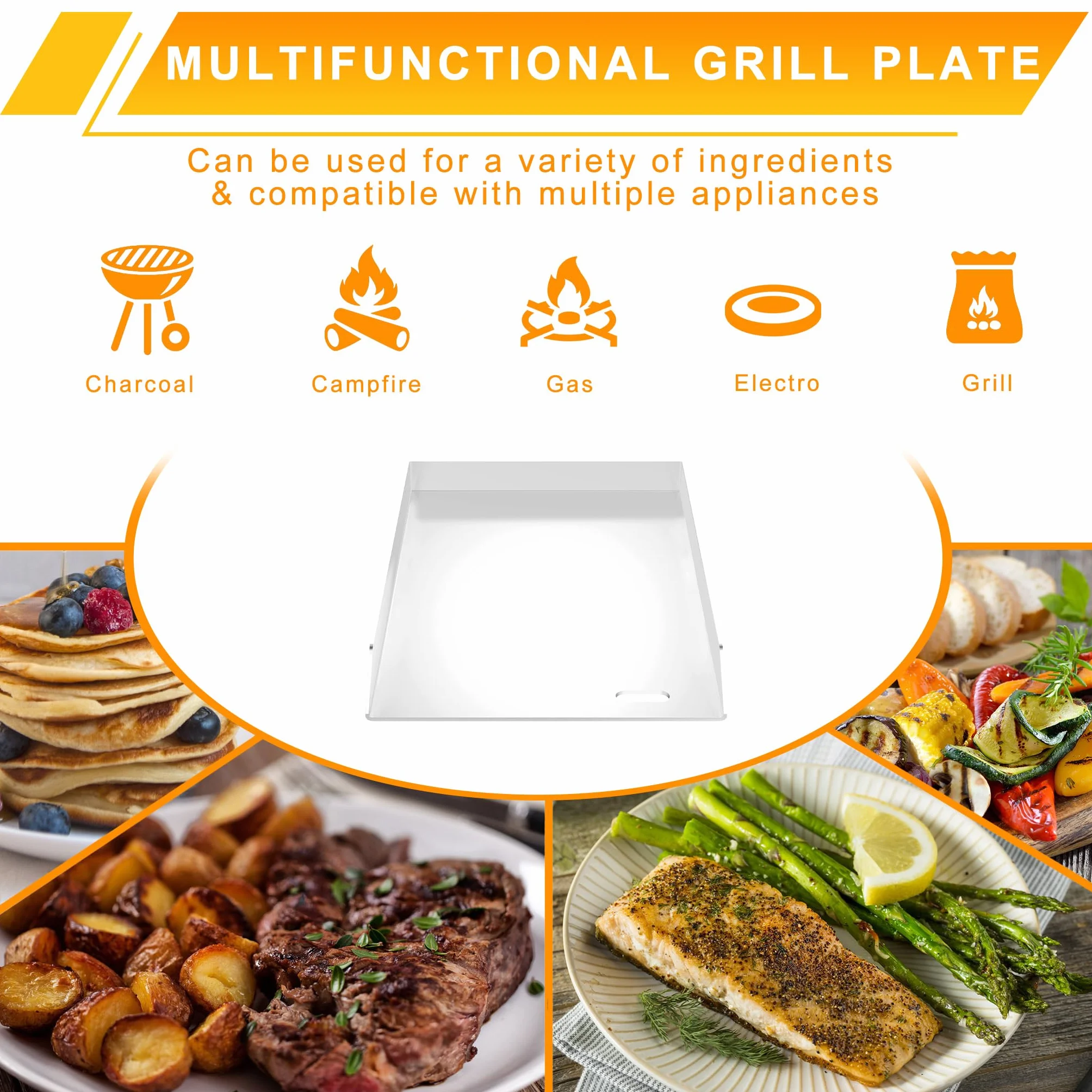 Aufun płyta grillowa ze stali nierdzewnej | 30x40x4 cm Uniwersalna BBQ plancha z zbieraczem tłuszczu | Płyta grillowa do grilla na gaz i węgiel drzewny | Akcesoria do grilla w zestawie 2 szpatułki
